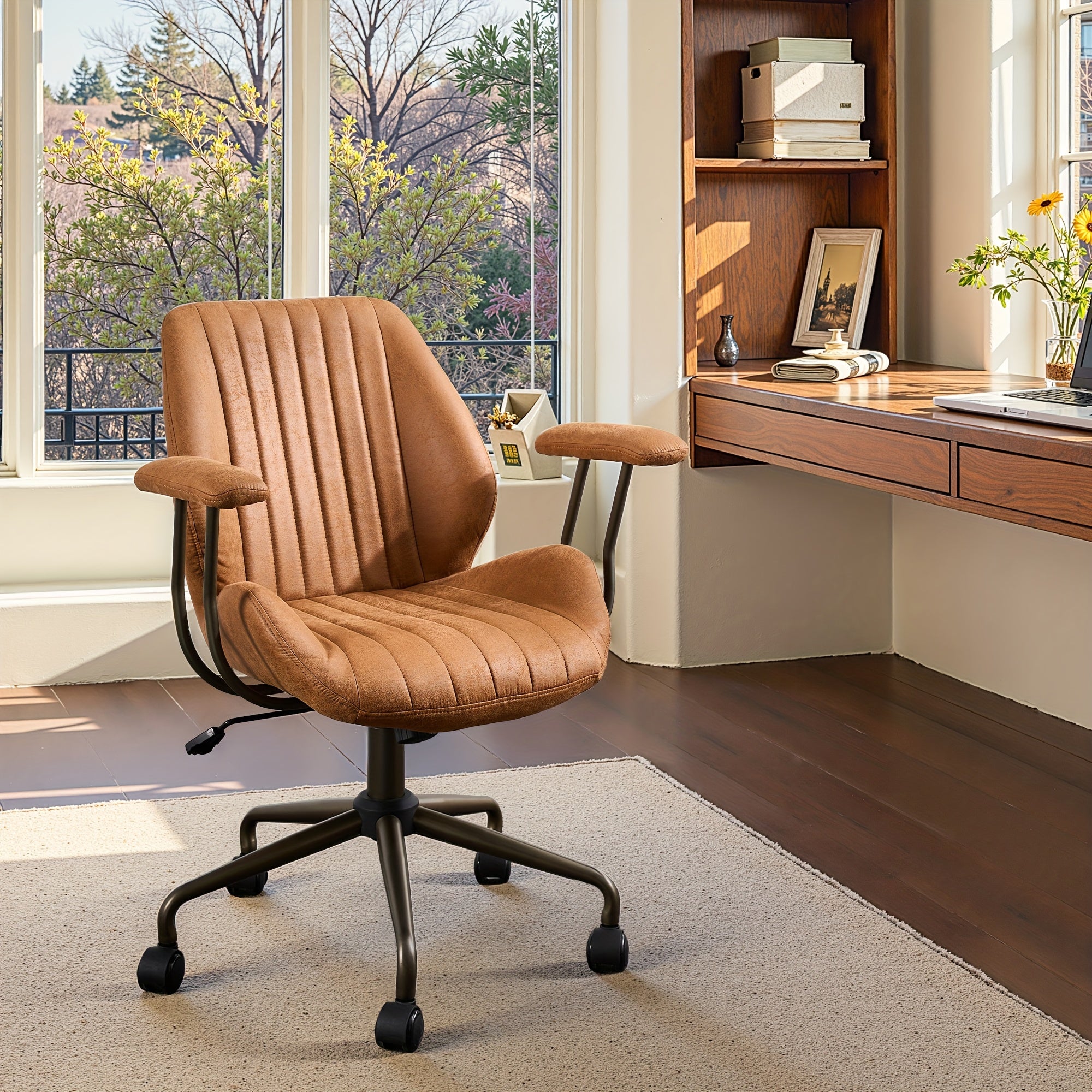 High-Quality Vintage Suede Upholstered Chair for Home Office, Designed for Ergonomic Support And All-Day Comfort with Adjustable Height, Rotating Base, And Lumbar Support, Ideal for Bedroom And Office Use