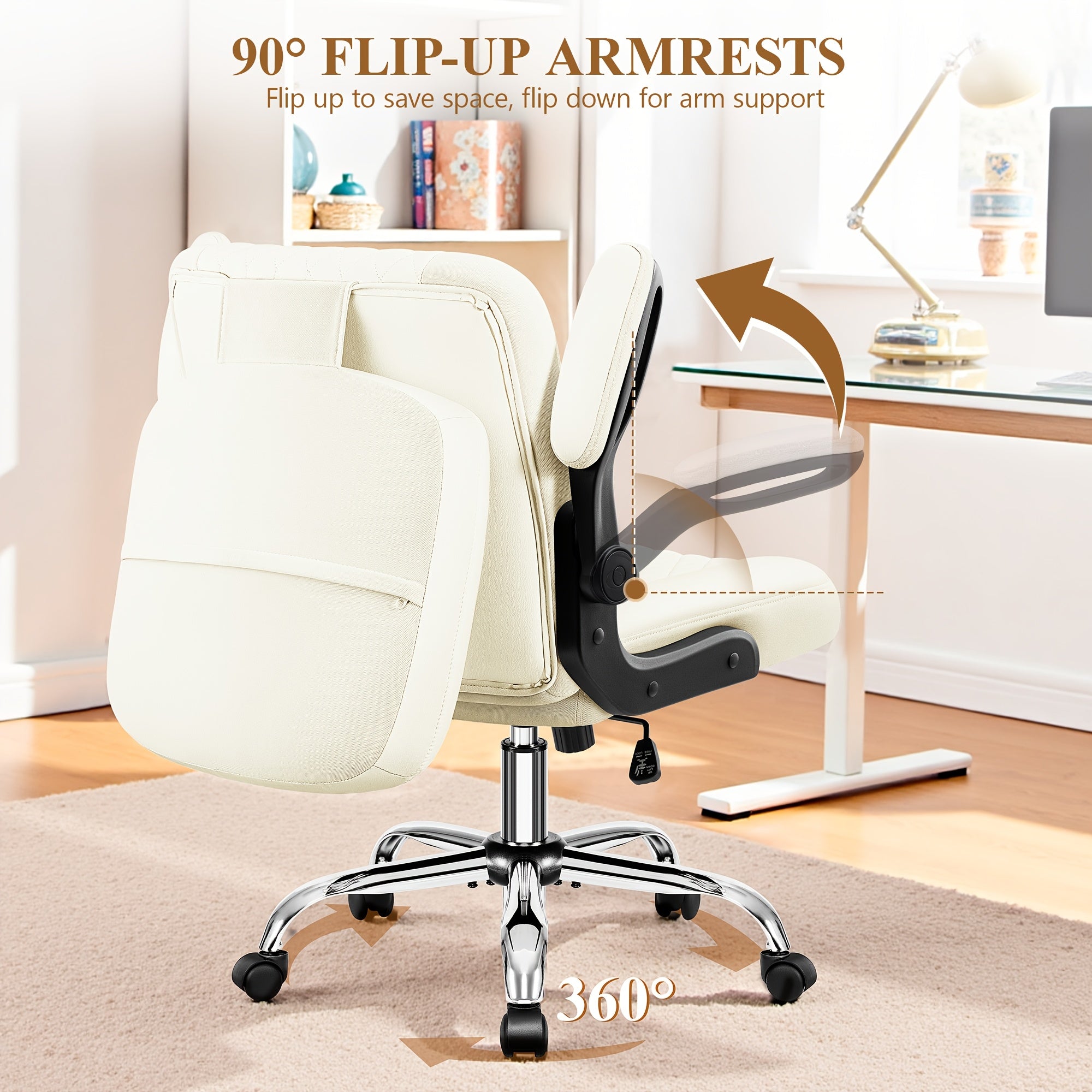 Kerdom'S Innovative Office Chair Features a 3-In-1 Design with a Flip Backrest, Made from Faux Leather. This Ergonomic Chair Is Adjustable in Height, Tilts, And Swivels, Making It Suitable for Home Offices. It Includes Flip-Up Arms