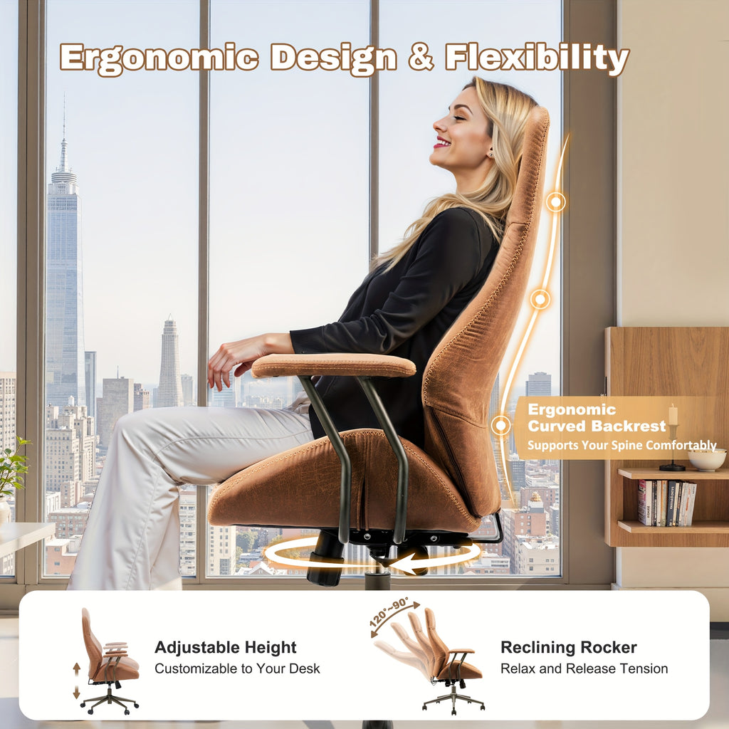 Ergonomic Executive Office Chair - High Back Suede Desk Chair with Lumbar Support, Side Pockets, and 5-Wheel Base for Comfortable Workspace, 400LBS Capacity