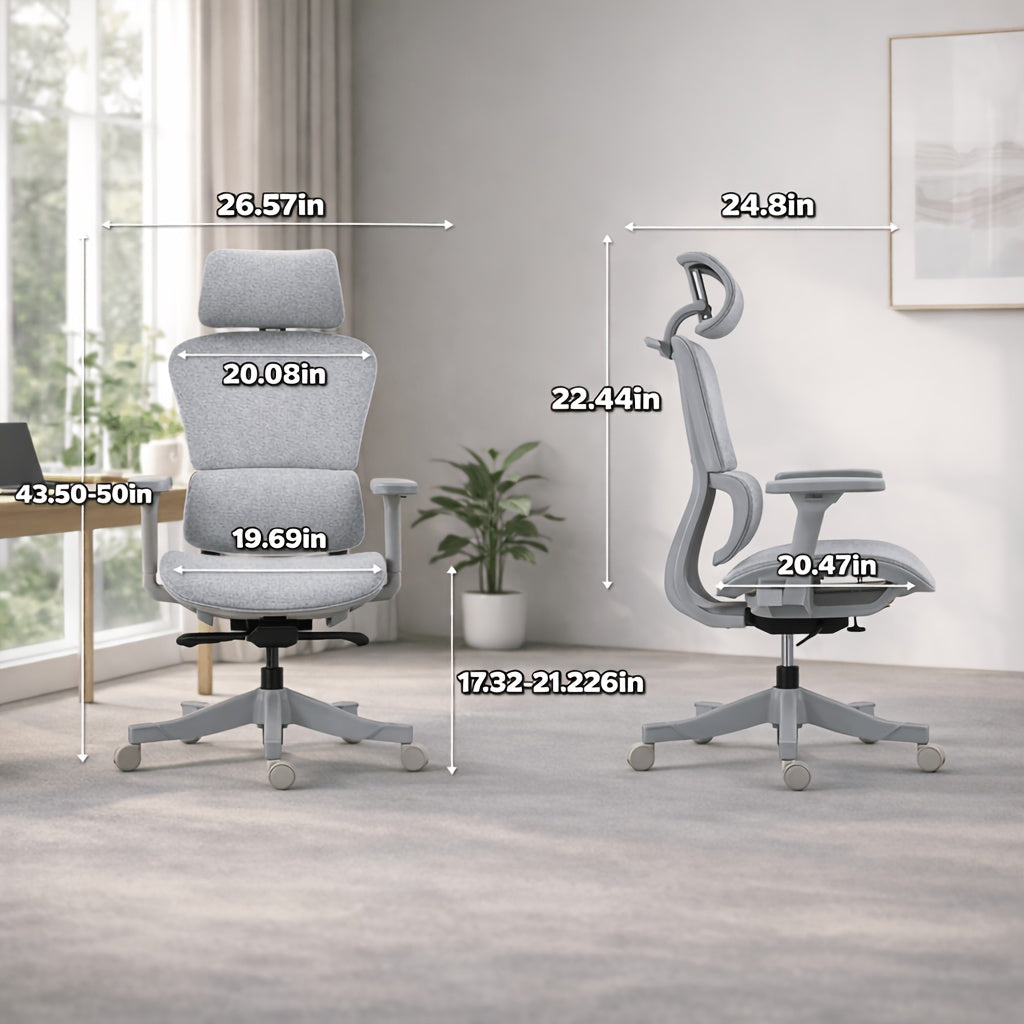 4D Adjustable Ergonomic Office Chair, 3-Position Tilt Lock, 300lbs Capacity, Breathable Mesh Desk Chair with Silent Wheels, PU Padded Armrests for Home & Office