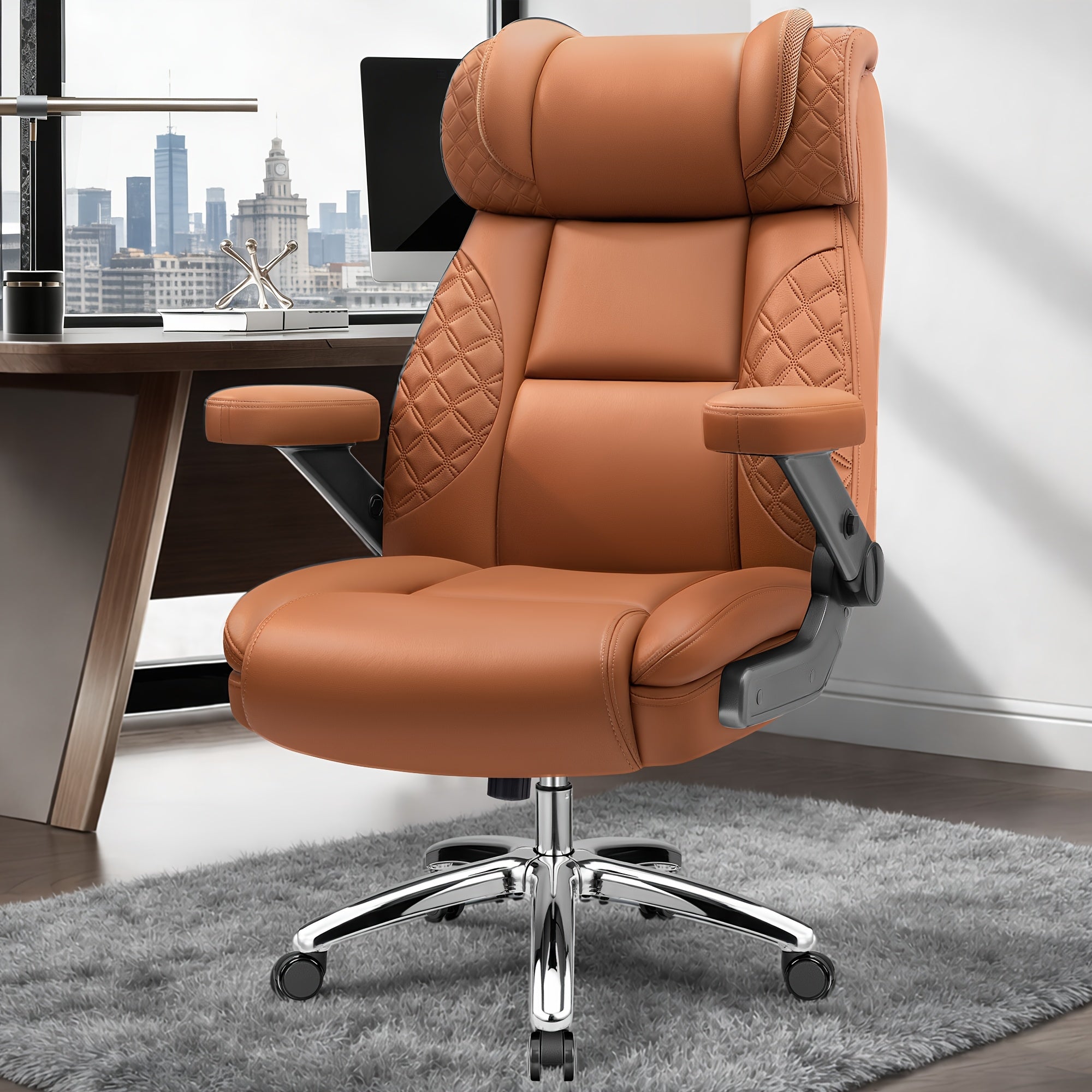 KERDOM Big Tall Ergonomic Office Chair with Air-Pumb Lumbar Support, 500lbs Capacity Executive Desk Chair for Heavy People, Manager Boss Wide Seat Computer Chair, PU Leather High Back Gaming Chair with 5D Adjustable Flip Armrests, Recline Function
