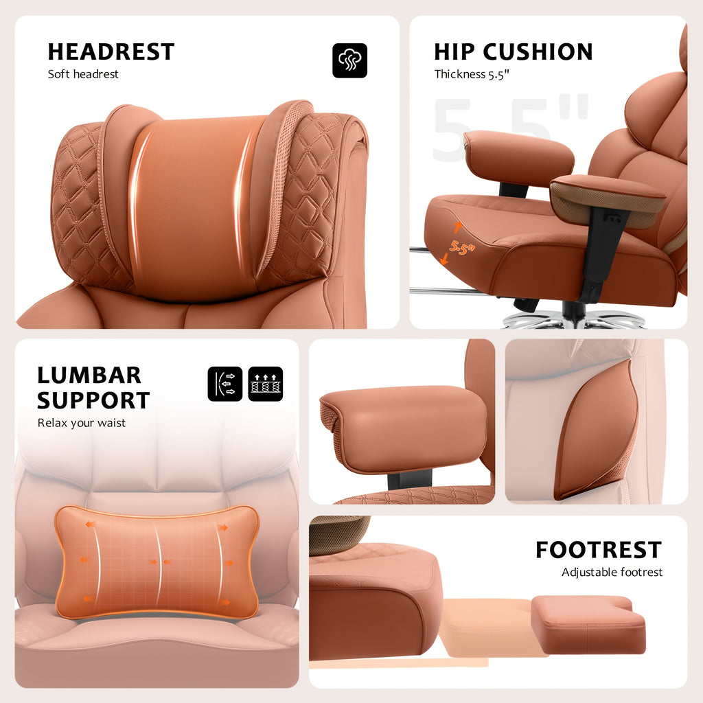 KERDOM Large Office Desk Chair Gaming Chair with Footrest, Swivel High Back Executive Reclining Computer Chair, Padded Lumbar Support, Widened & Thickened Ergonomic Seat, Lifting Armrests Height Adjustable, 400 Lbs Capacity, Anti-Scratch PU Leather
