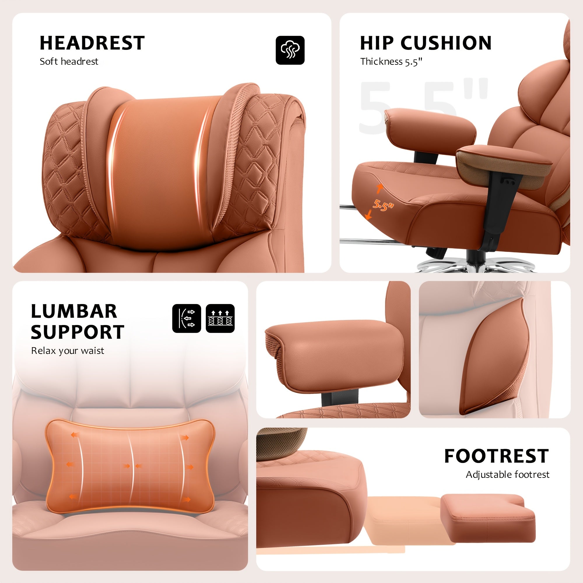 KERDOM Large Office Desk Chair Gaming Chair with Footrest, Swivel High Back Executive Reclining Computer Chair, Padded Lumbar Support, Widened & Thickened Ergonomic Seat, Lifting Armrests Height Adjustable, 400 Lbs Capacity, Anti-Scratch PU Leather