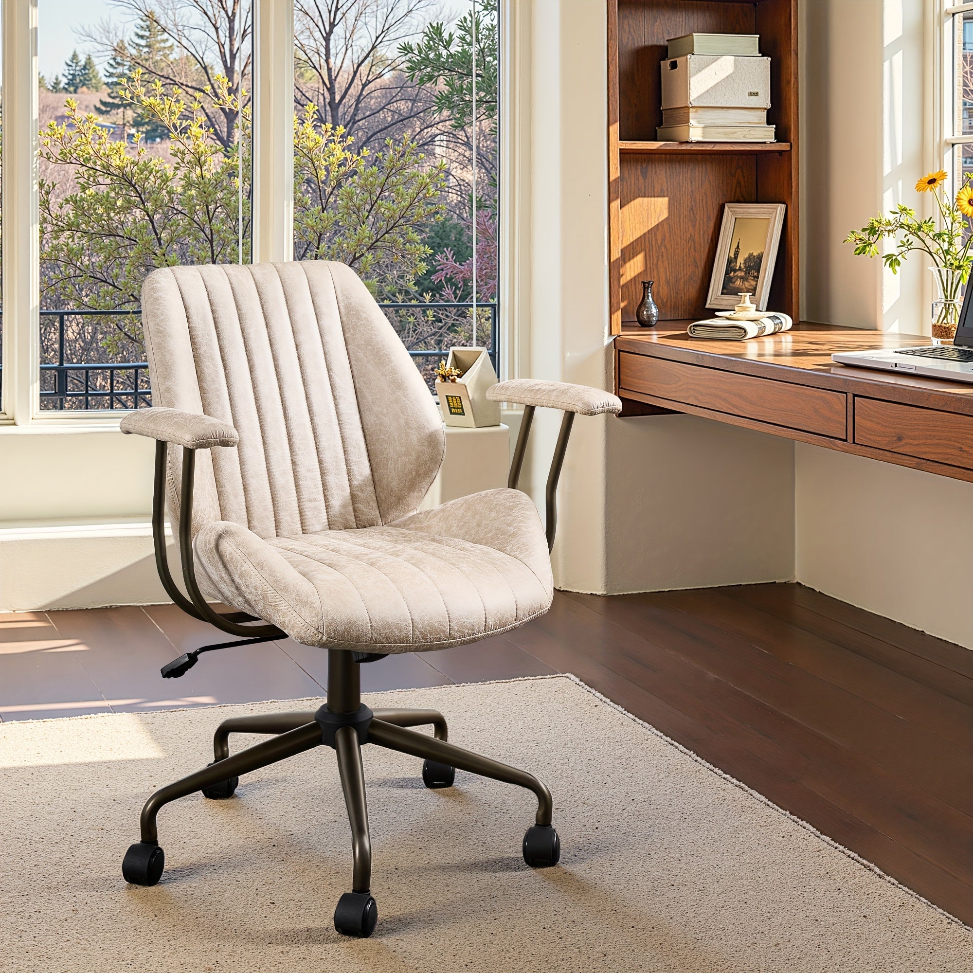 High-Quality Vintage Suede Upholstered Chair for Home Office, Designed for Ergonomic Support And All-Day Comfort with Adjustable Height, Rotating Base, And Lumbar Support, Ideal for Bedroom And Office Use
