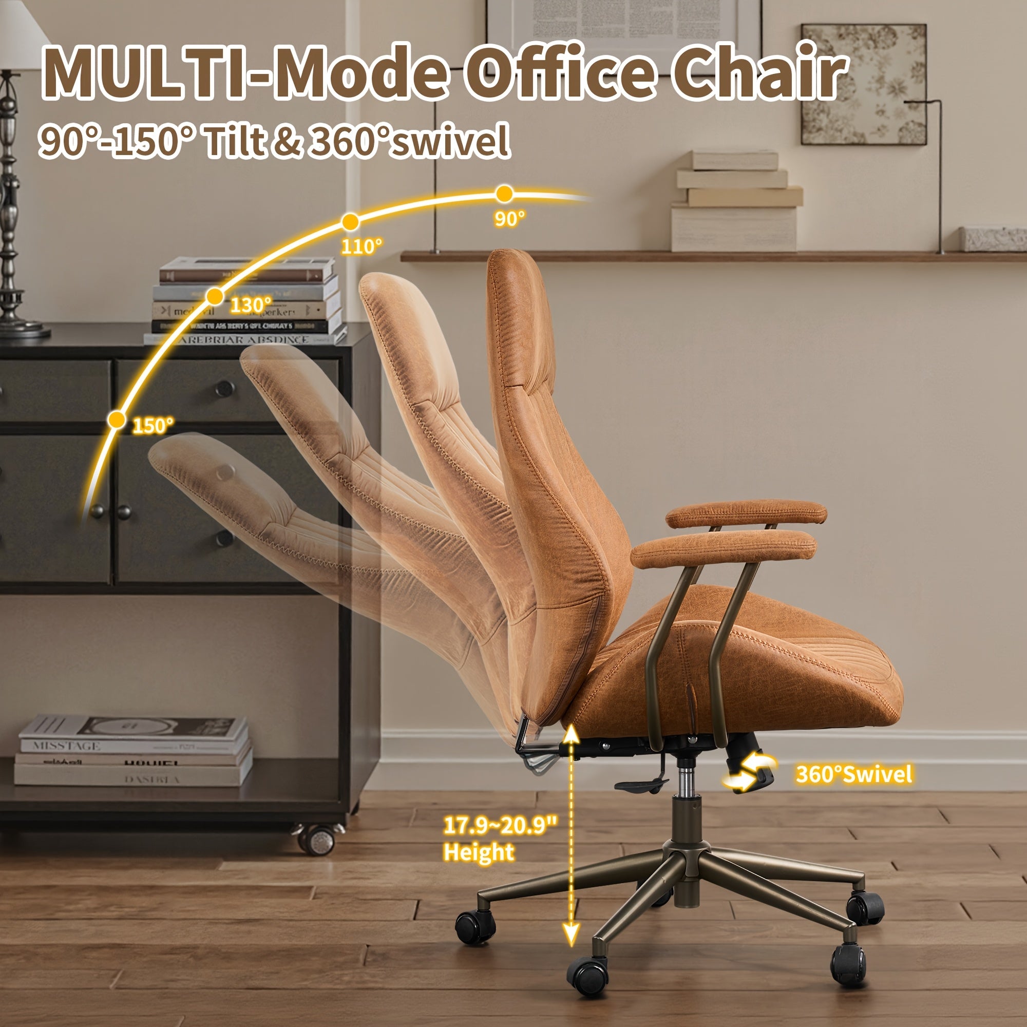 Ergonomic Executive Office Chair - High Back Suede Desk Chair with Lumbar Support, Side Pockets, and 5-Wheel Base for Comfortable Workspace, 400LBS Capacity
