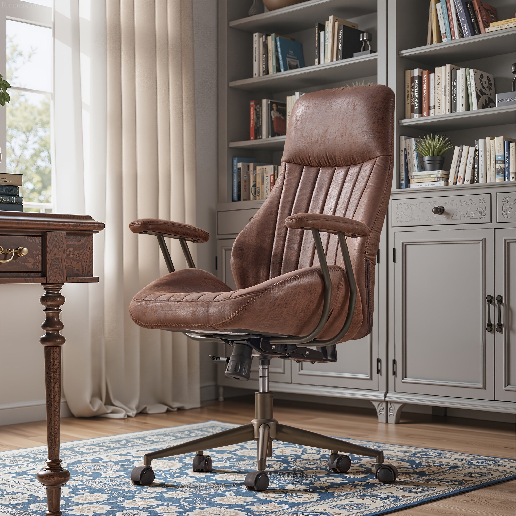 Ergonomic Executive Office Chair - High Back Suede Desk Chair with Lumbar Support, Side Pockets, and 5-Wheel Base for Comfortable Workspace, 400LBS Capacity