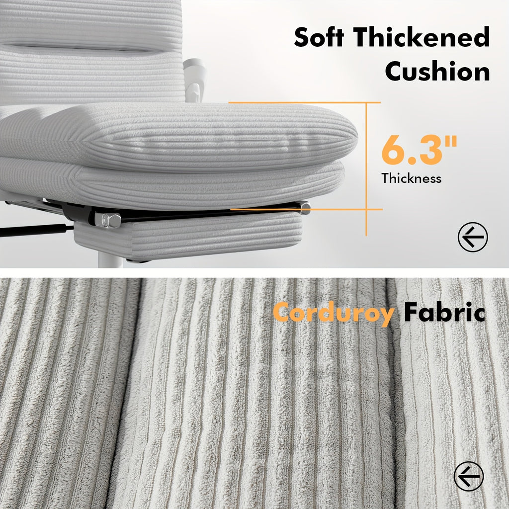 Ergonomic Swivel Office Chair with a High Back, Made of Corduroy, Featuring an Adjustable Headrest, 4D Armrests, a Tilting Backrest, And a Retractable Footrest, Ideal for Home Office Tasks