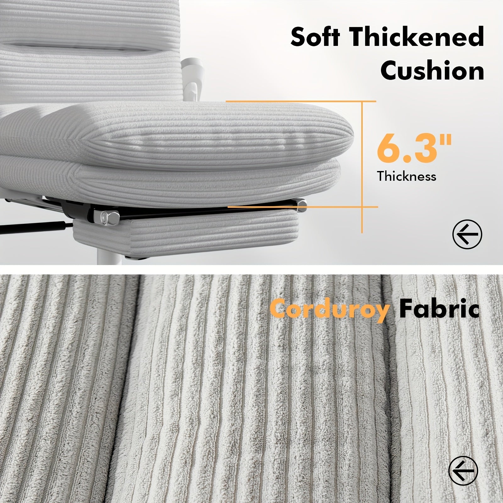 Ergonomic Swivel Office Chair with a High Back, Made of Corduroy, Featuring an Adjustable Headrest, 4D Armrests, a Tilting Backrest, And a Retractable Footrest, Ideal for Home Office Tasks