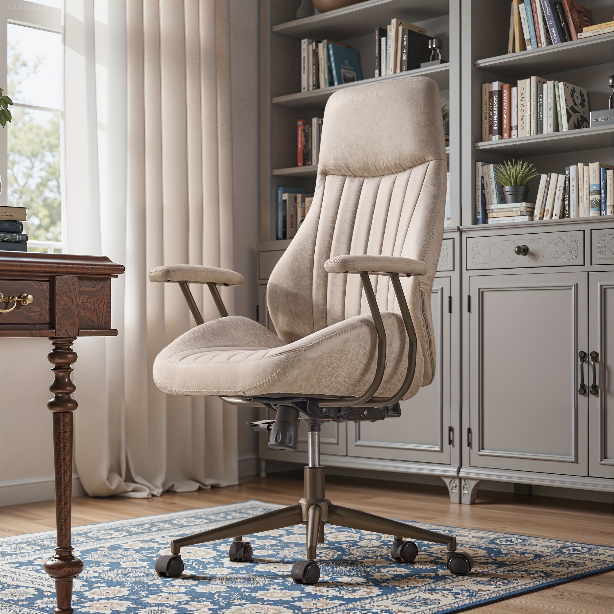 Ergonomic Executive Office Chair - High Back Suede Desk Chair with Lumbar Support, Side Pockets, and 5-Wheel Base for Comfortable Workspace, 400LBS Capacity