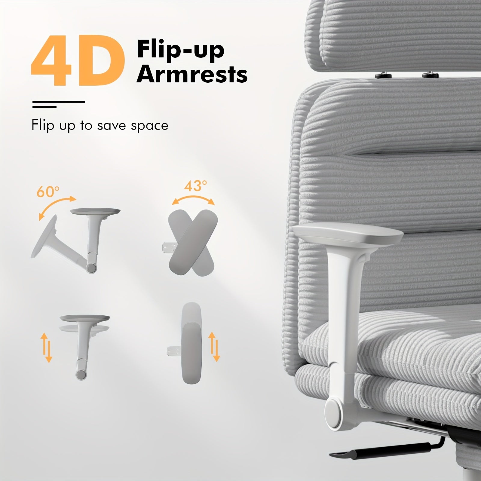 Ergonomic Swivel Office Chair with a High Back, Made of Corduroy, Featuring an Adjustable Headrest, 4D Armrests, a Tilting Backrest, And a Retractable Footrest, Ideal for Home Office Tasks