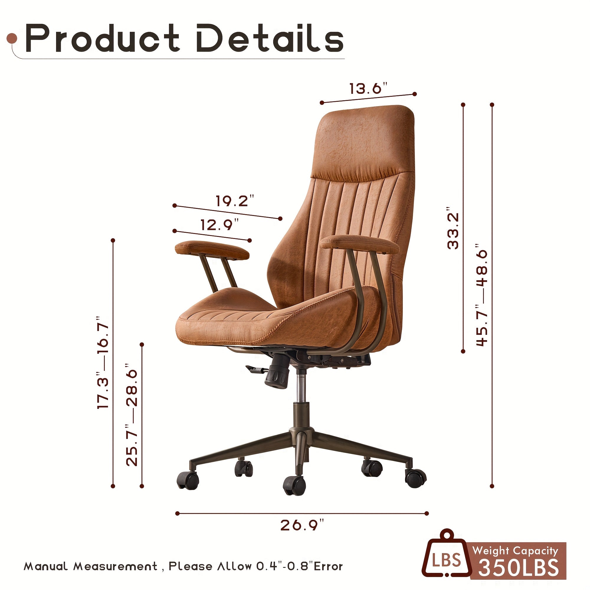 Ergonomic Executive Office Chair - High Back Suede Desk Chair with Lumbar Support, Side Pockets, and 5-Wheel Base for Comfortable Workspace, 400LBS Capacity