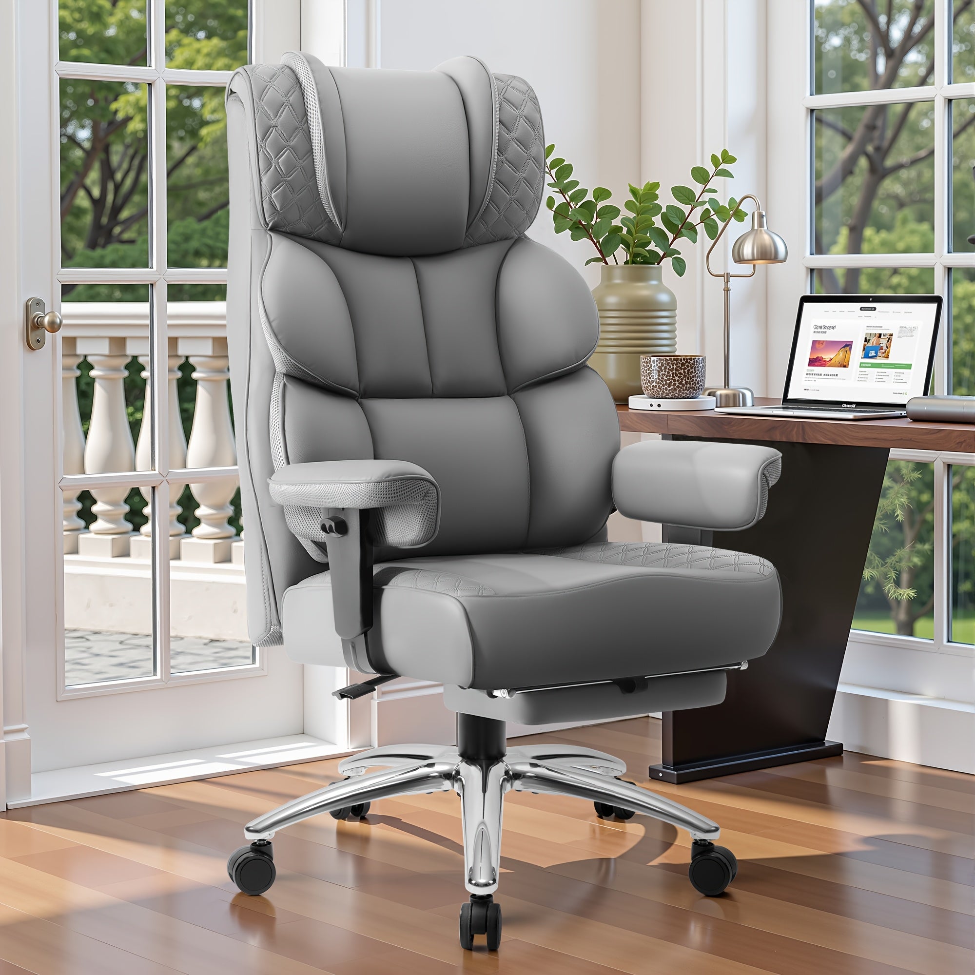 KERDOM Large Office Desk Chair Gaming Chair with Footrest, Swivel High Back Executive Reclining Computer Chair, Padded Lumbar Support, Widened & Thickened Ergonomic Seat, Lifting Armrests Height Adjustable, 400 Lbs Capacity, Anti-Scratch PU Leather