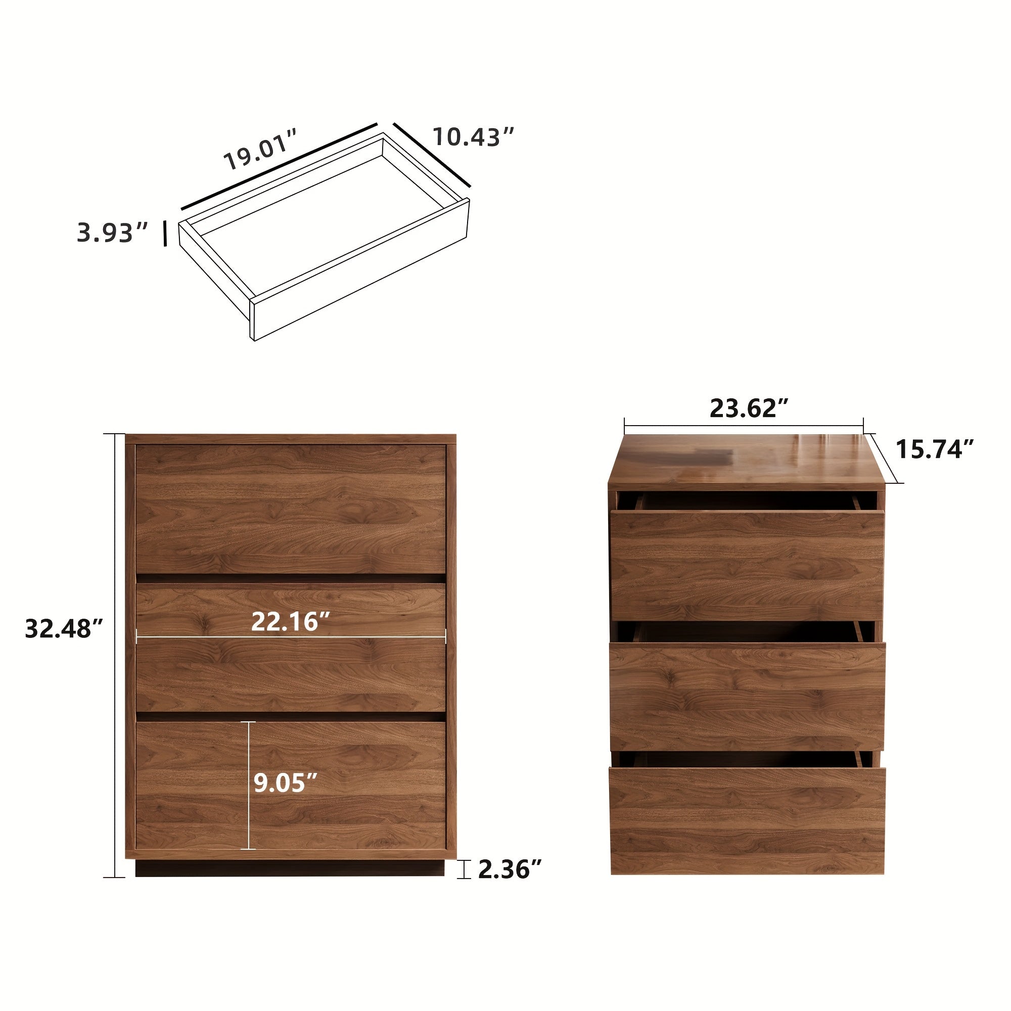 Natural Wood 3-Drawer Storage Cabinet, 32.5 Inches Stable & Sturdy Modern Organizer for Entryway, Home Or Apartment Use