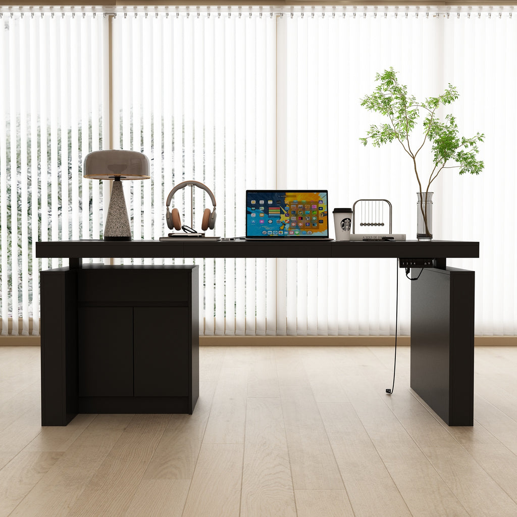 Modern Height-Adjustable Standing Desk with & Drawer - Executive Office Computer Desk Suitable for Small Spaces, Home Office, Study - Height Presets, Spacious Writing (Black)