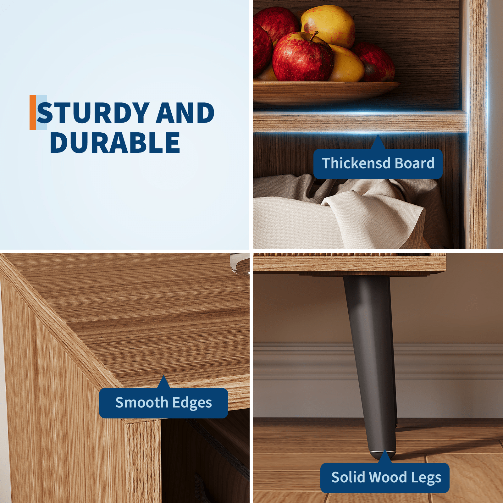 Storage Cabinets, 4-Tier Mid-Century Walnut Wood Bookcase with Legs and Door - Compact Freestanding Organizer for Living Room, Bedroom, and Home Office Storage, Durable Storage Cabinet for Bedroom, Living Room, or Entryway Home Decor Room Decor