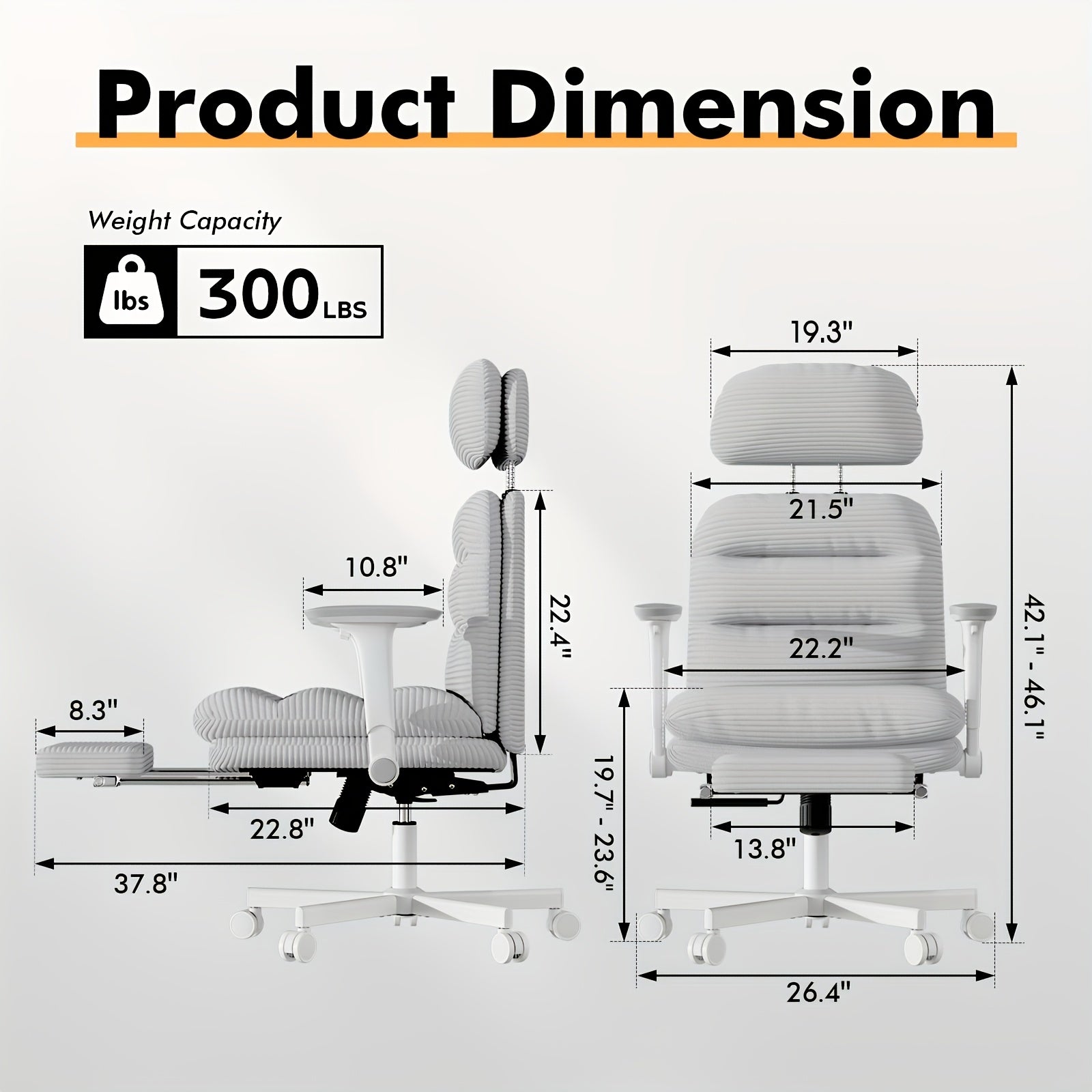 Ergonomic Swivel Office Chair with a High Back, Made of Corduroy, Featuring an Adjustable Headrest, 4D Armrests, a Tilting Backrest, And a Retractable Footrest, Ideal for Home Office Tasks