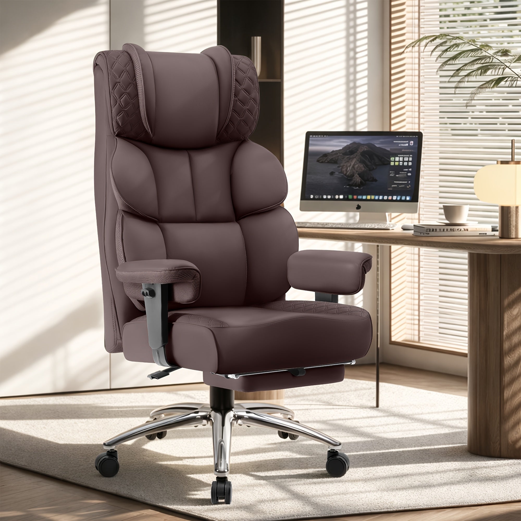 KERDOM Large Office Desk Chair Gaming Chair with Footrest, Swivel High Back Executive Reclining Computer Chair, Padded Lumbar Support, Widened & Thickened Ergonomic Seat, Lifting Armrests Height Adjustable, 400 Lbs Capacity, Anti-Scratch PU Leather