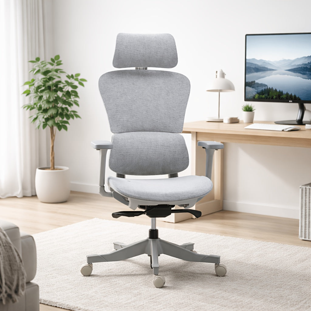 4D Adjustable Ergonomic Office Chair, 3-Position Tilt Lock, 300lbs Capacity, Breathable Mesh Desk Chair with Silent Wheels, PU Padded Armrests for Home & Office