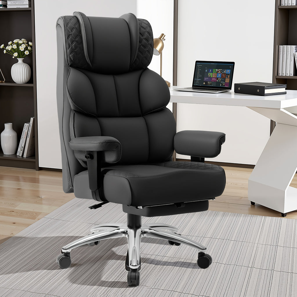 KERDOM Large Office Desk Chair Gaming Chair with Footrest, Swivel High Back Executive Reclining Computer Chair, Padded Lumbar Support, Widened & Thickened Ergonomic Seat, Lifting Armrests Height Adjustable, 400 Lbs Capacity, Anti-Scratch PU Leather