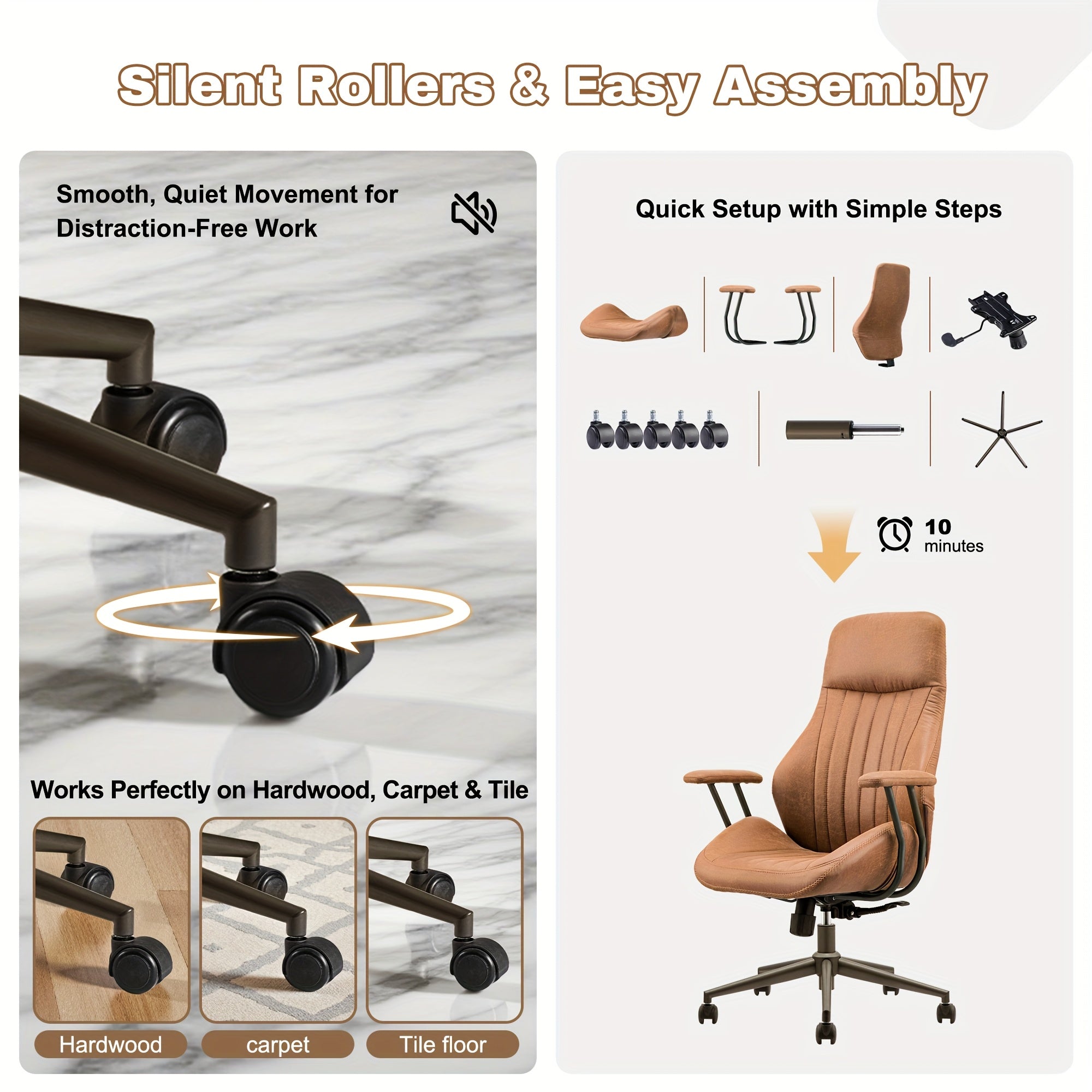 Ergonomic Executive Office Chair - High Back Suede Desk Chair with Lumbar Support, Side Pockets, and 5-Wheel Base for Comfortable Workspace, 400LBS Capacity