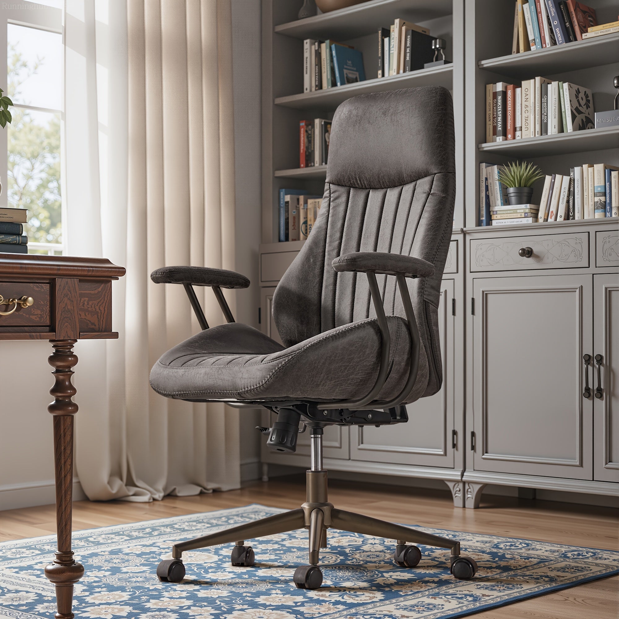 Ergonomic Executive Office Chair - High Back Suede Desk Chair with Lumbar Support, Side Pockets, and 5-Wheel Base for Comfortable Workspace, 400LBS Capacity