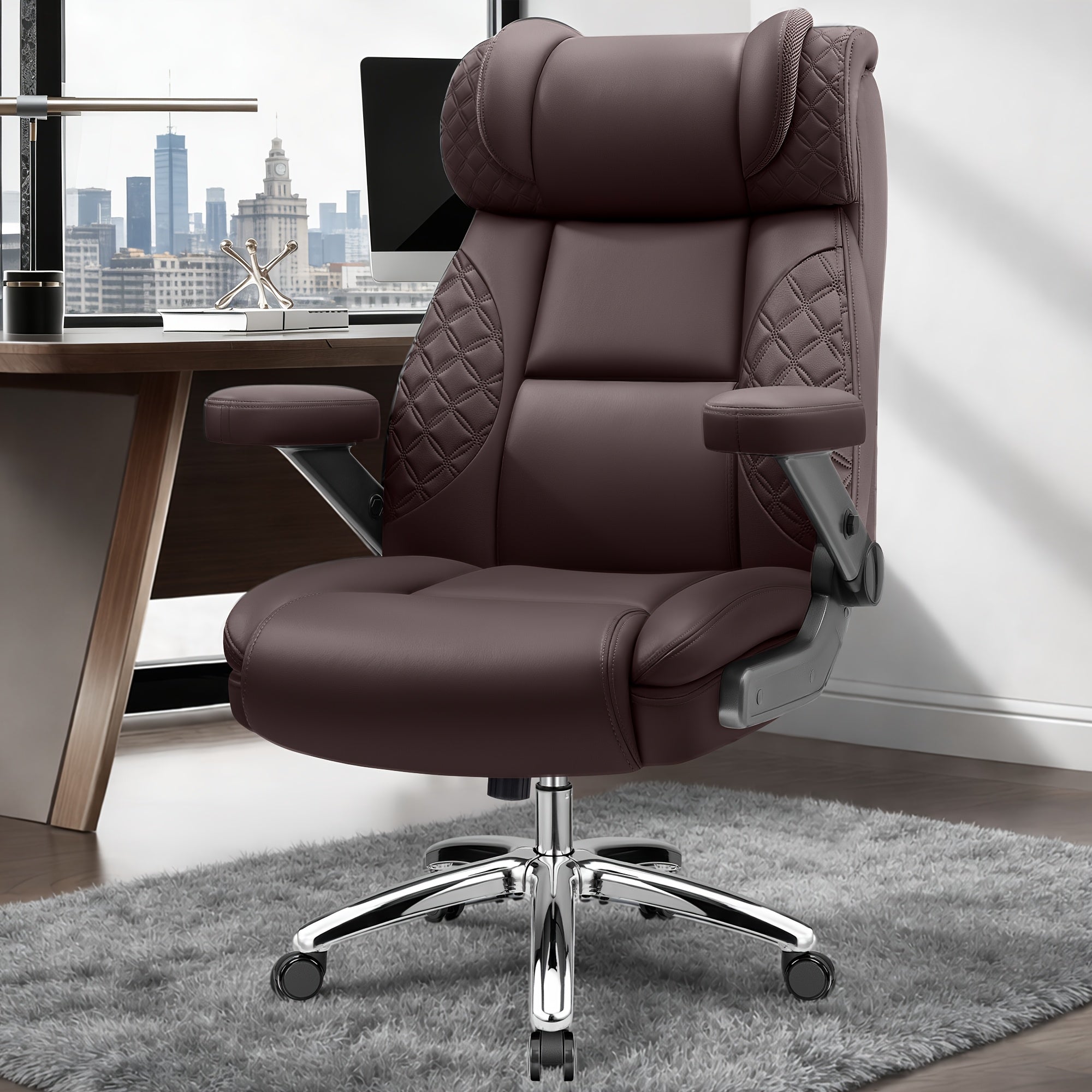 KERDOM Big Tall Ergonomic Office Chair with Air-Pumb Lumbar Support, 500lbs Capacity Executive Desk Chair for Heavy People, Manager Boss Wide Seat Computer Chair, PU Leather High Back Gaming Chair with 5D Adjustable Flip Armrests, Recline Function