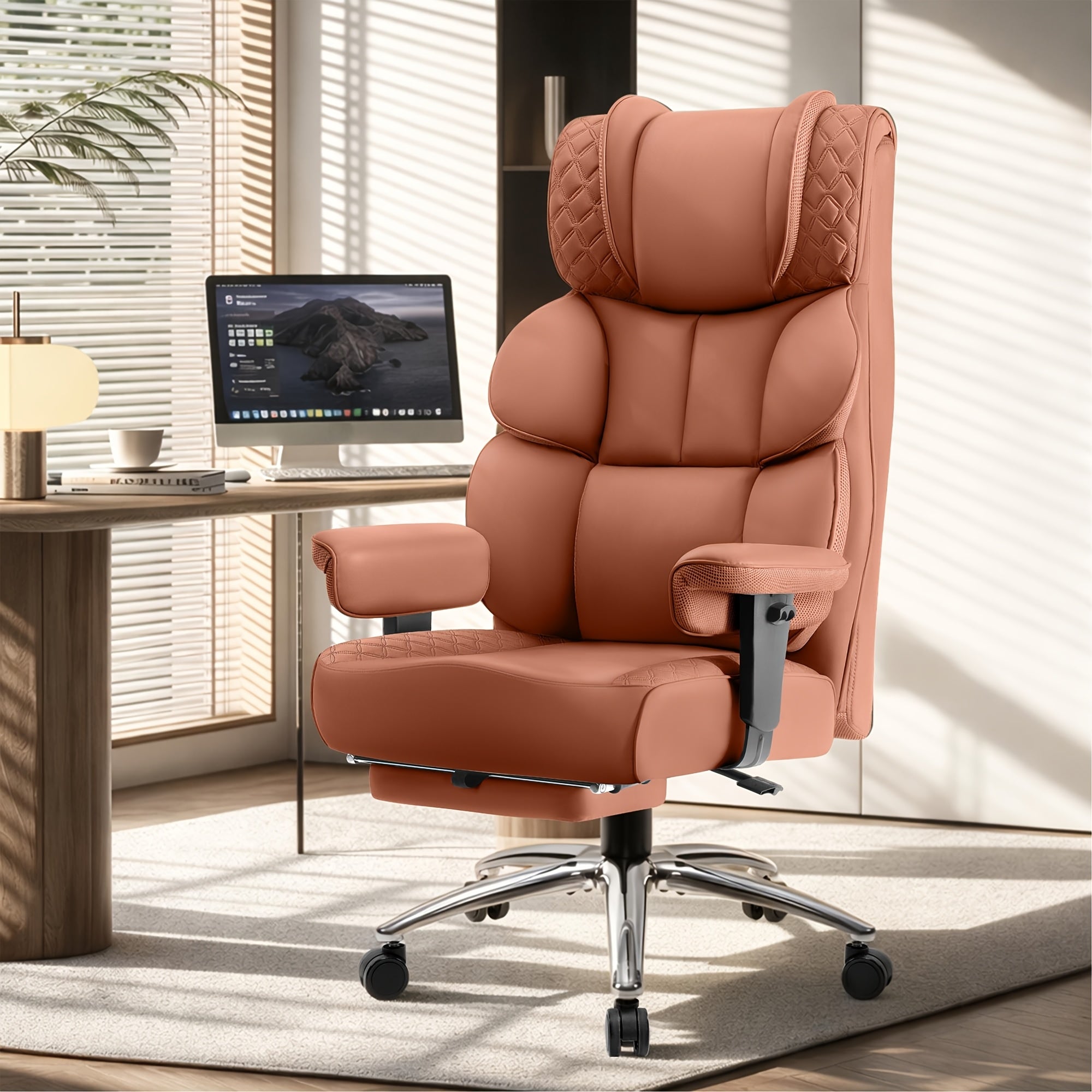 KERDOM Large Office Desk Chair Gaming Chair with Footrest, Swivel High Back Executive Reclining Computer Chair, Padded Lumbar Support, Widened & Thickened Ergonomic Seat, Lifting Armrests Height Adjustable, 400 Lbs Capacity, Anti-Scratch PU Leather