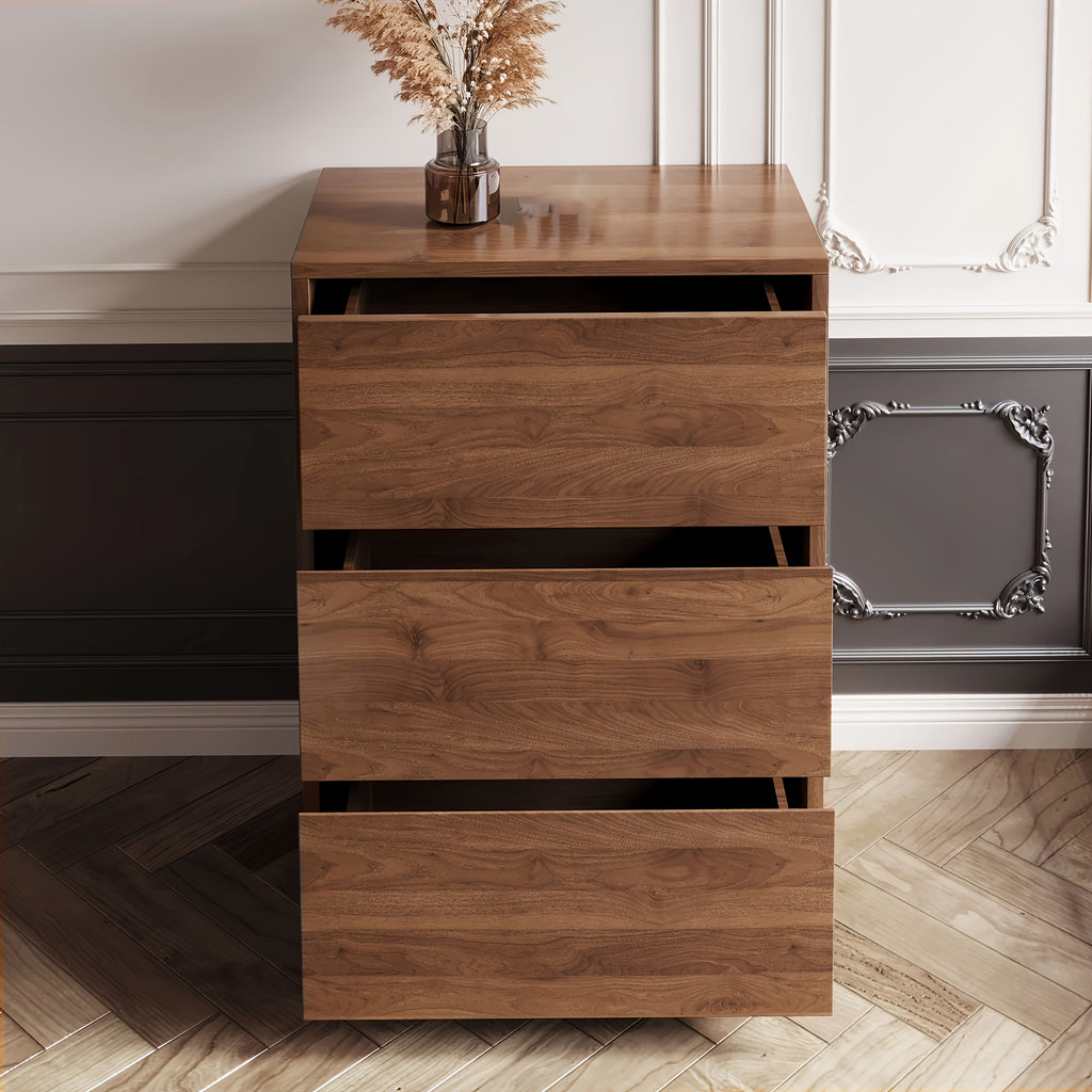Natural Wood 3-Drawer Storage Cabinet, 32.5 Inches Stable & Sturdy Modern Organizer for Entryway, Home Or Apartment Use