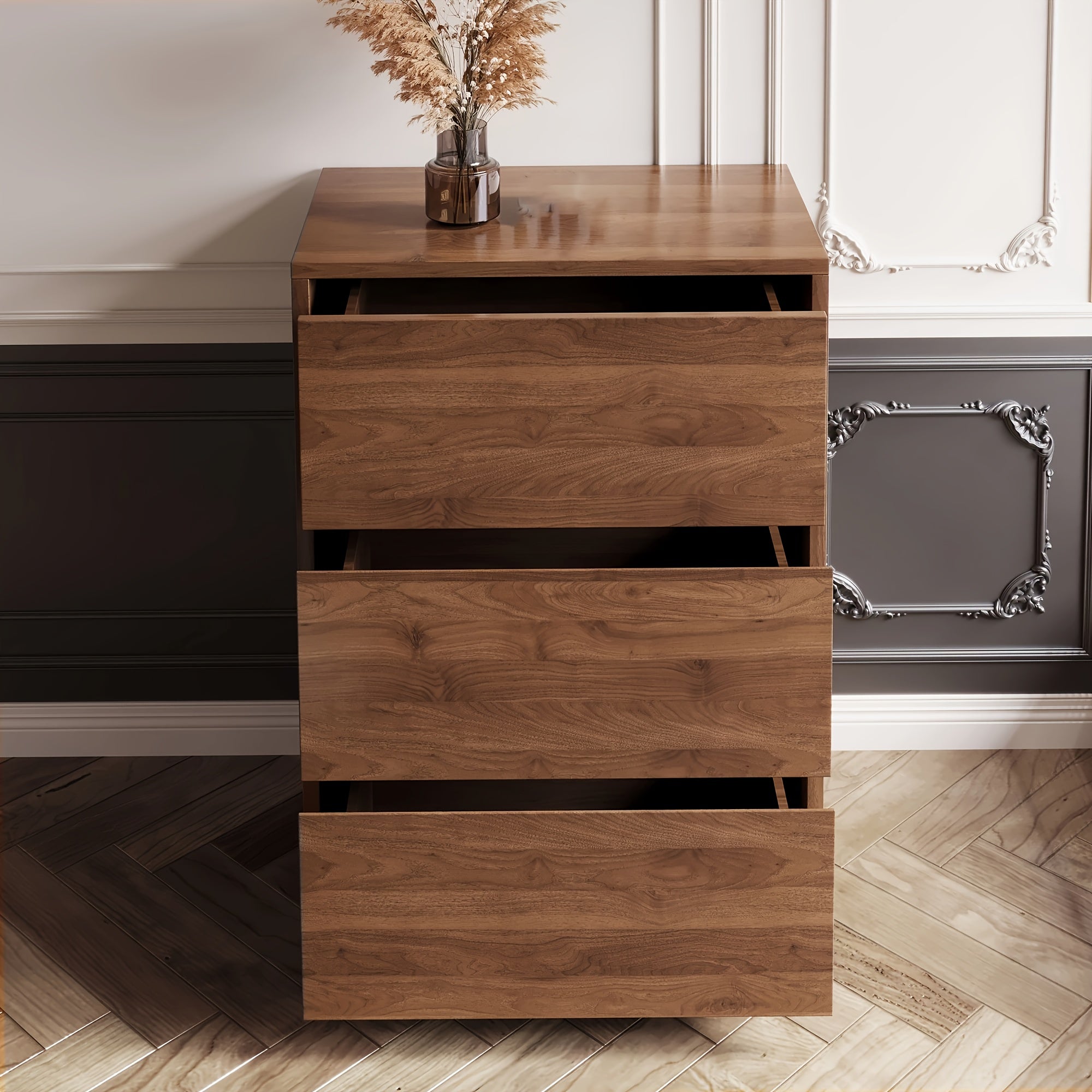 Natural Wood 3-Drawer Storage Cabinet, 32.5 Inches Stable & Sturdy Modern Organizer for Entryway, Home Or Apartment Use