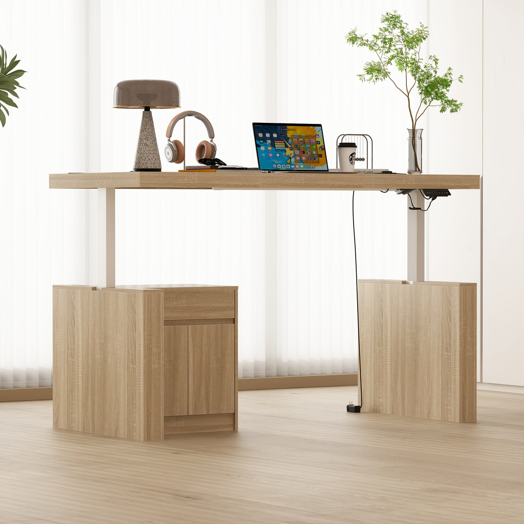 Modern Height-Adjustable Standing Desk with & Drawer - Executive Office Computer Desk Suitable for Small Spaces, Home Office, Study - Height Presets, Spacious Writing (Black)