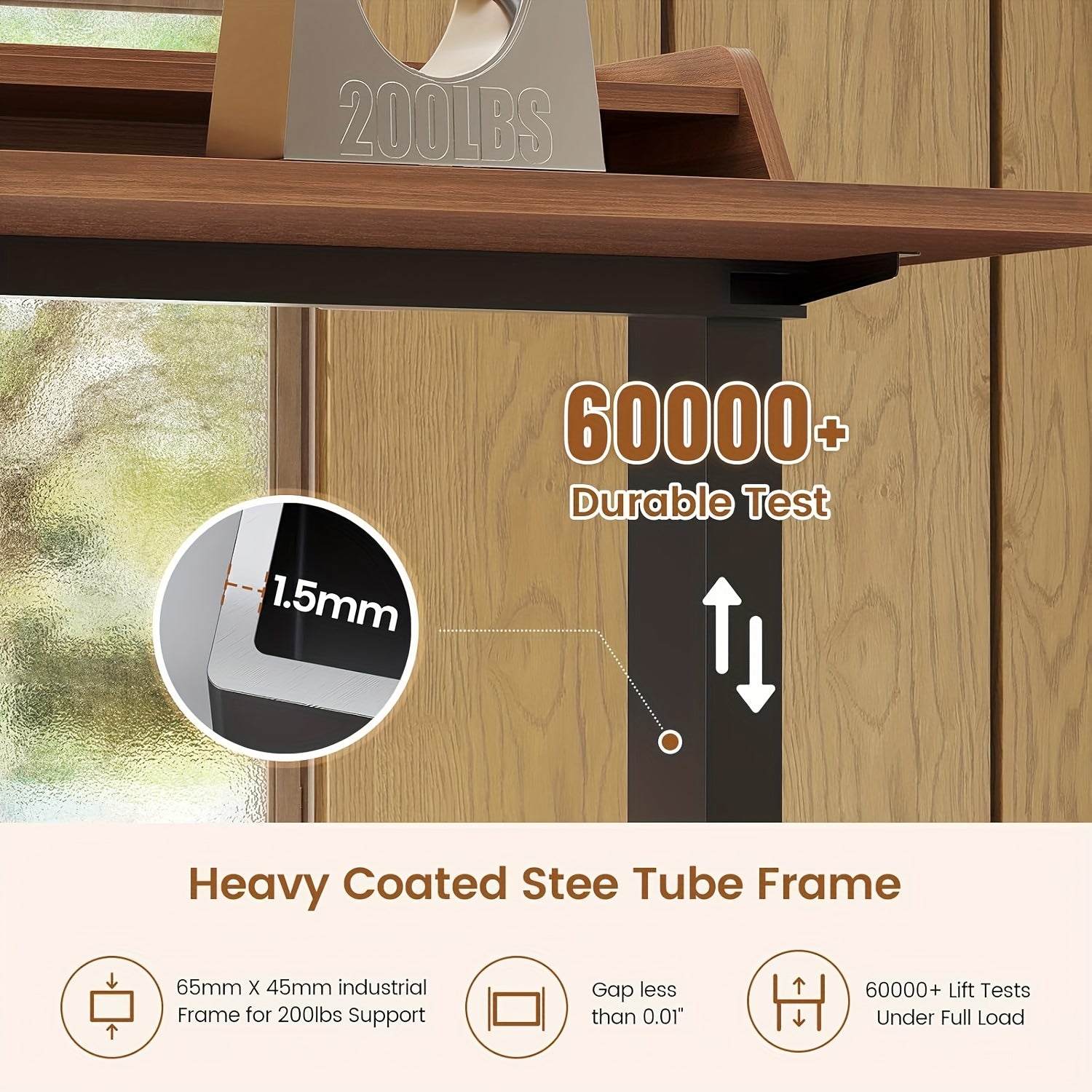 Height Adjustable Standing Desk with (No Wood) - 55” Modern Farmhouse Home Office Computer Desk, Built-in Power Outlets (4-Port Station &), LED & Monitor\u002FLaptop Shelf, White\u002FBrown, Memory Presets,