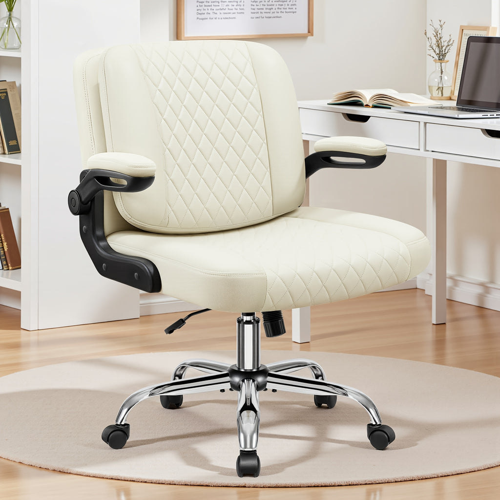Kerdom'S Innovative Office Chair Features a 3-In-1 Design with a Flip Backrest, Made from Faux Leather. This Ergonomic Chair Is Adjustable in Height, Tilts, And Swivels, Making It Suitable for Home Offices. It Includes Flip-Up Arms
