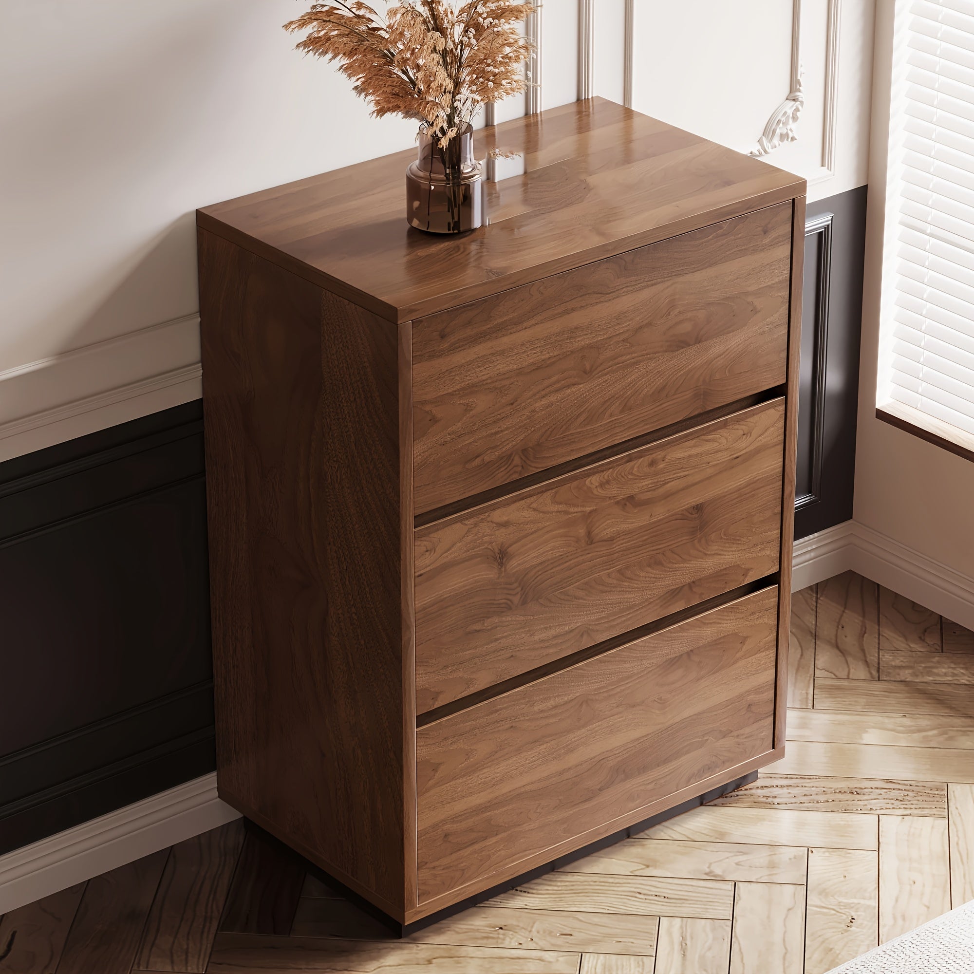 Natural Wood 3-Drawer Storage Cabinet, 32.5 Inches Stable & Sturdy Modern Organizer for Entryway, Home Or Apartment Use