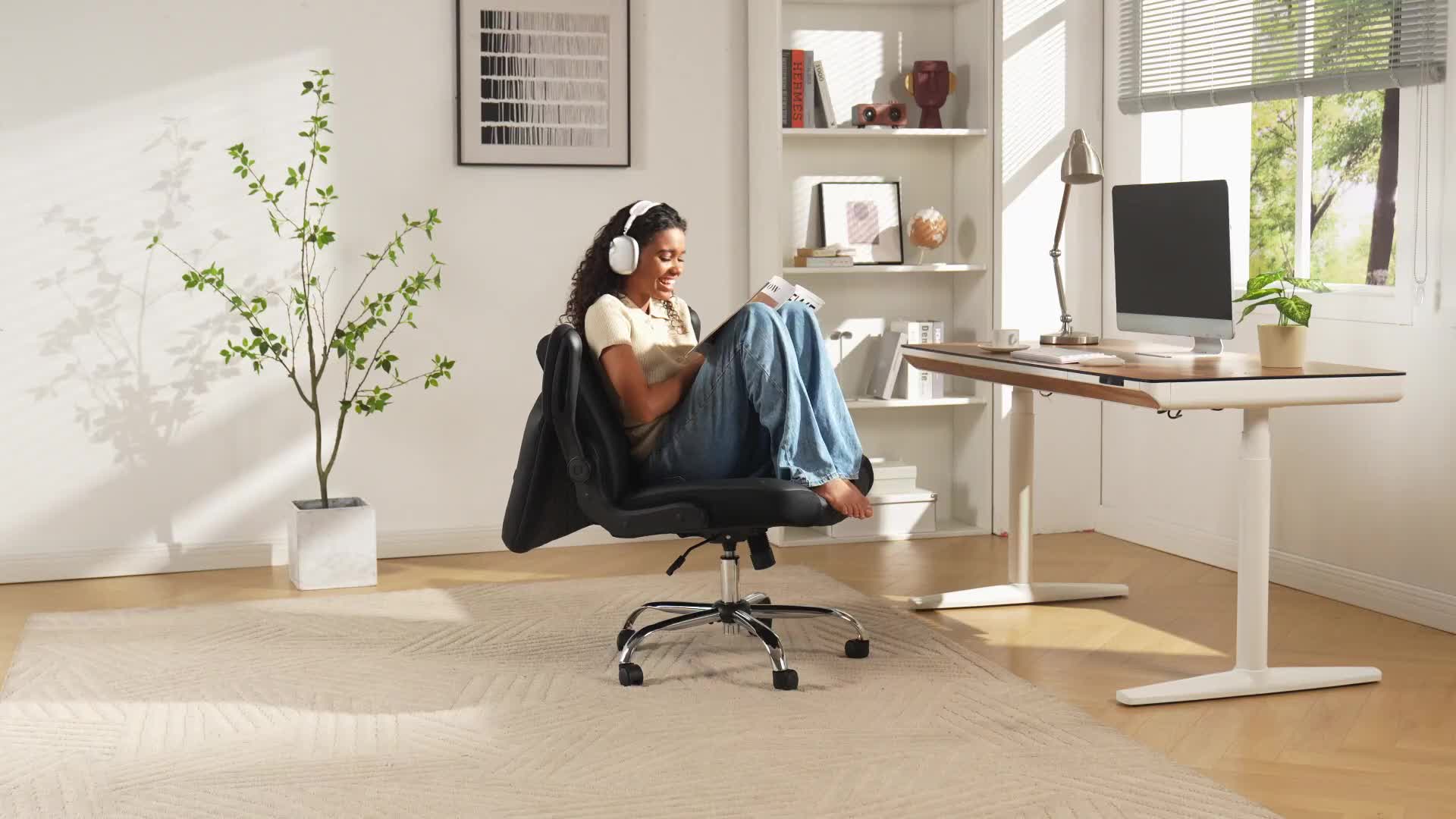 Kerdom'S Innovative Office Chair Features a 3-In-1 Design with a Flip Backrest, Made from Faux Leather. This Ergonomic Chair Is Adjustable in Height, Tilts, And Swivels, Making It Suitable for Home Offices. It Includes Flip-Up Arms
