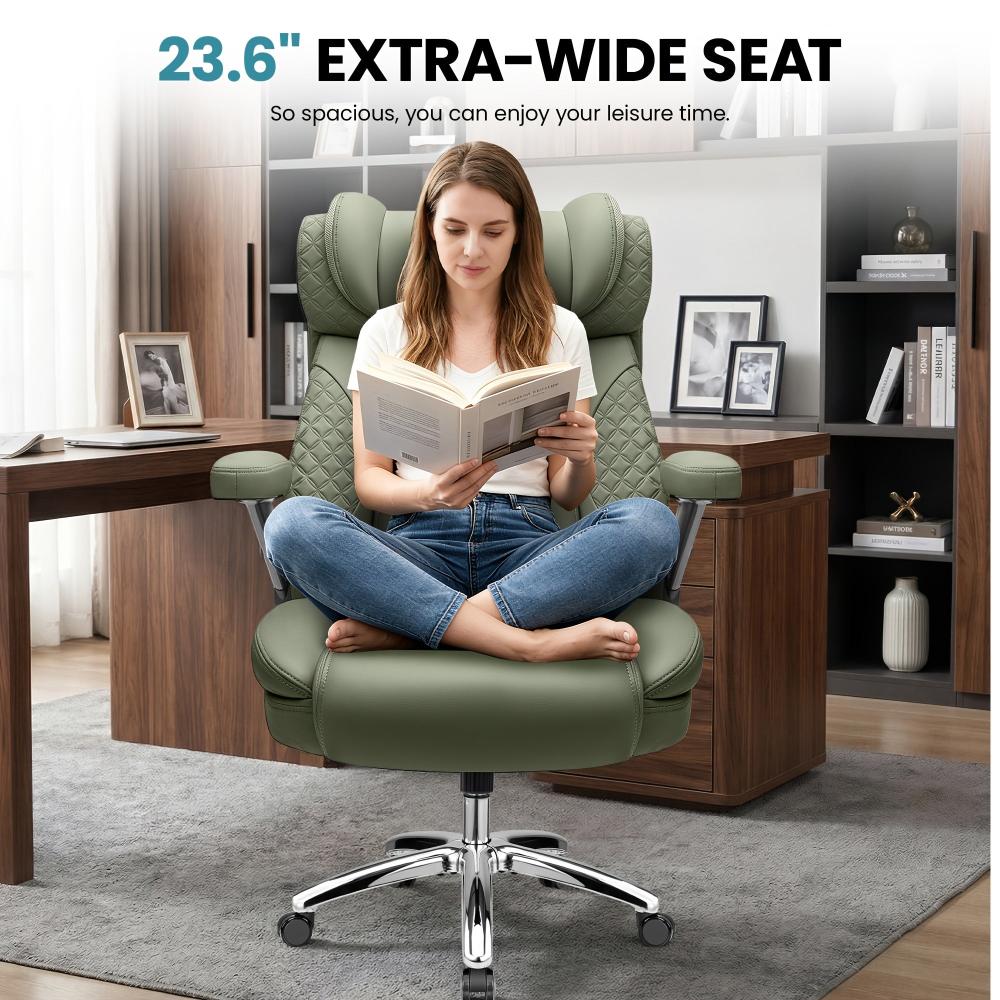 KERDOM Big Tall Ergonomic Office Chair with Air-Pumb Lumbar Support, 500lbs Capacity Executive Desk Chair for Heavy People, Manager Boss Wide Seat Computer Chair, PU Leather High Back Gaming Chair with 5D Adjustable Flip Armrests, Recline Function