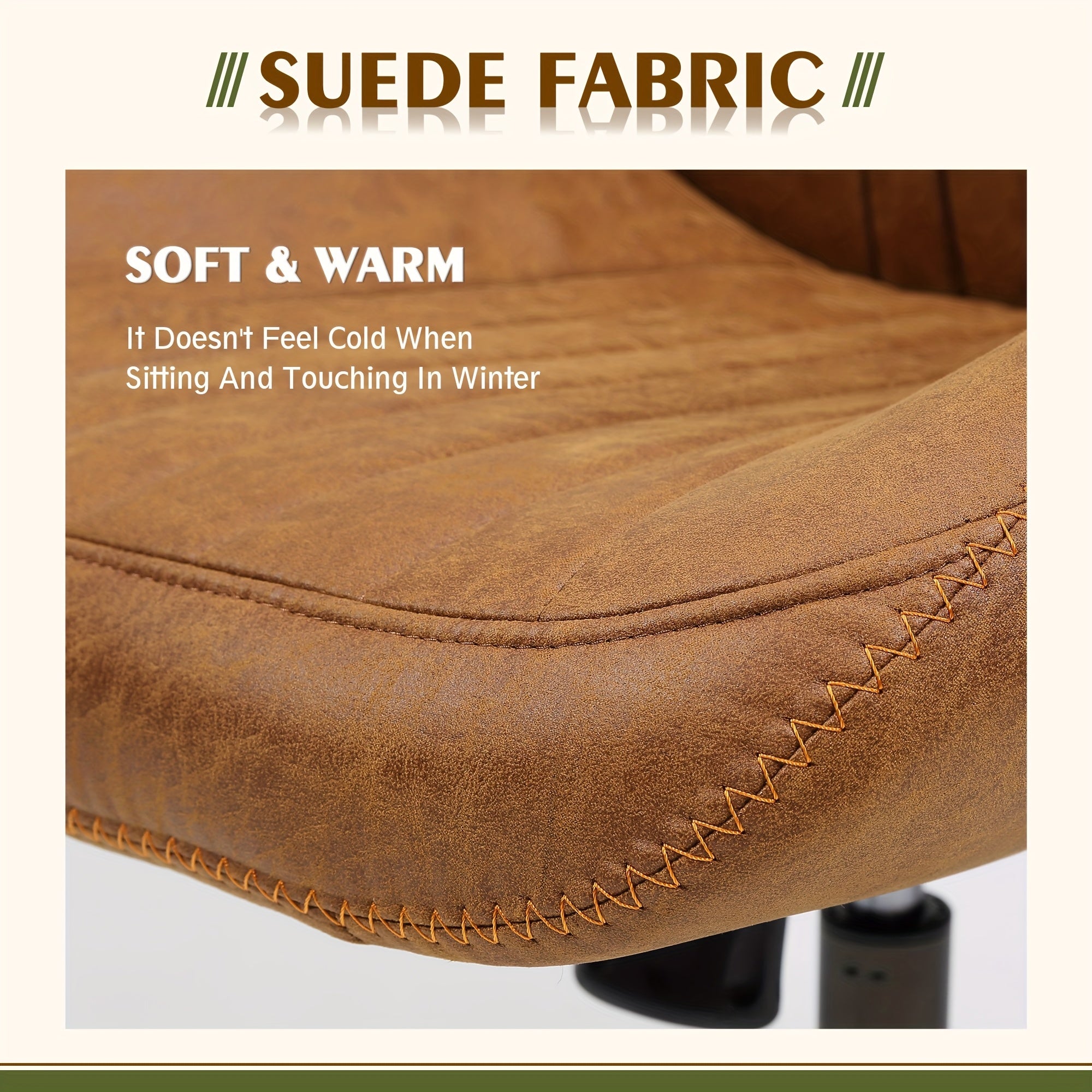 Ergonomic Office Chair with Adjustable Height, High Back Swivel Rolling Computer Chair for Home Office, Vintage Suede Fabric Executive Desk Chair with Comfortable Armrests and Lumbar Support