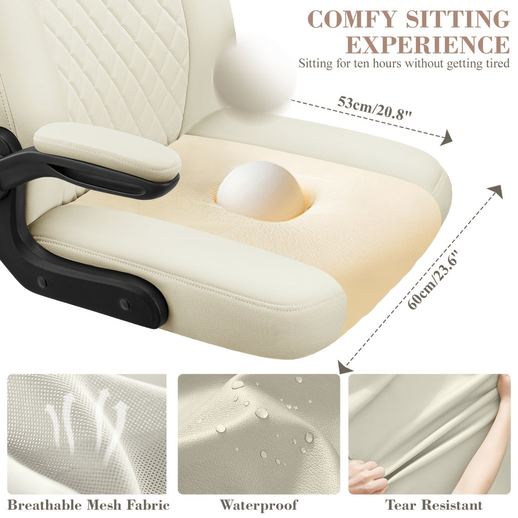 Kerdom'S Innovative Office Chair Features a 3-In-1 Design with a Flip Backrest, Made from Faux Leather. This Ergonomic Chair Is Adjustable in Height, Tilts, And Swivels, Making It Suitable for Home Offices. It Includes Flip-Up Arms