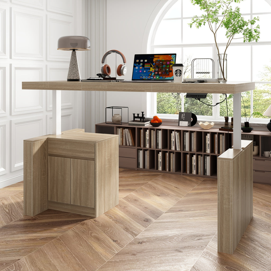 Modern Height-Adjustable Standing Desk with & Drawer - Executive Office Computer Desk Suitable for Small Spaces, Home Office, Study - Height Presets, Spacious Writing (Black)