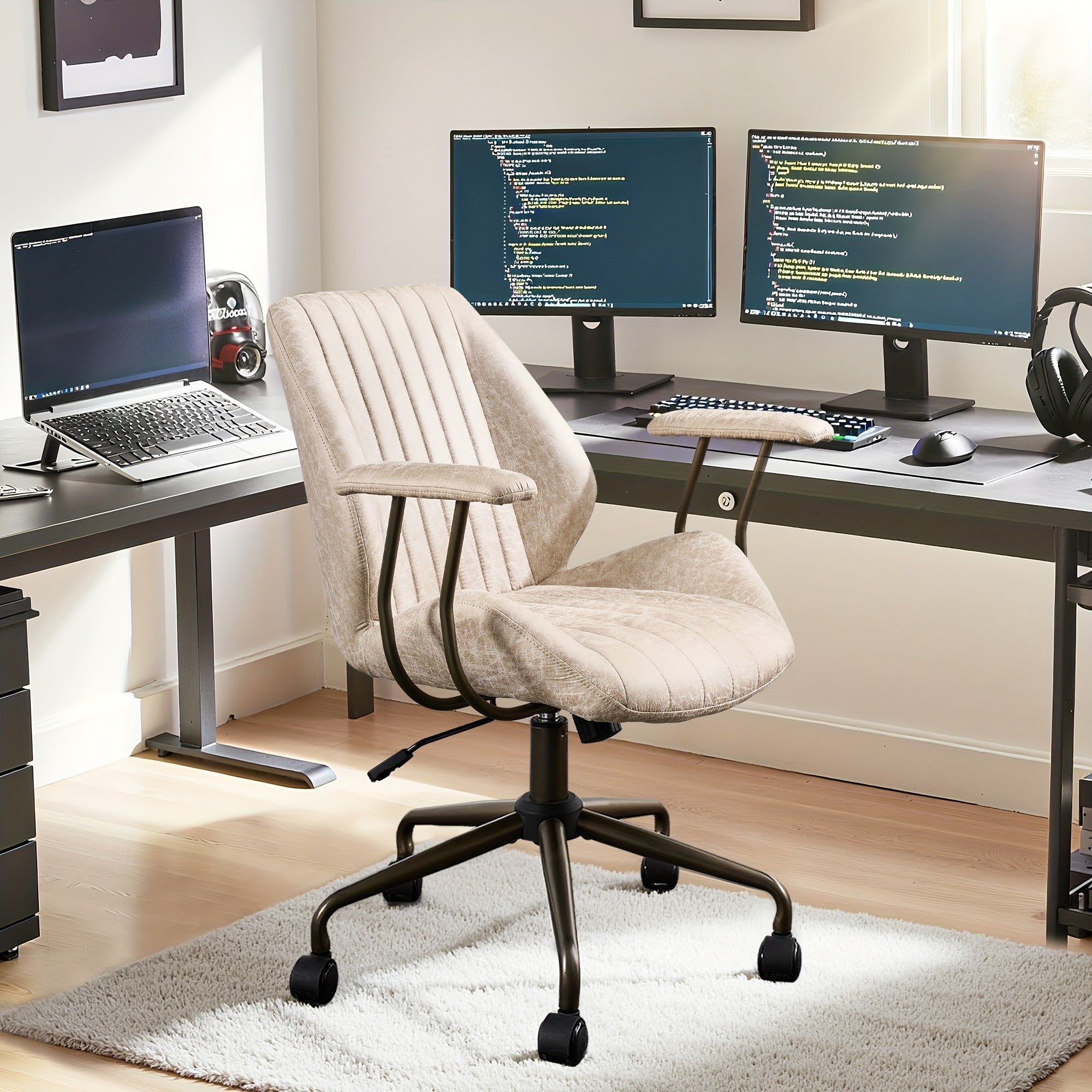 High-Quality Vintage Suede Upholstered Chair for Home Office, Designed for Ergonomic Support And All-Day Comfort with Adjustable Height, Rotating Base, And Lumbar Support, Ideal for Bedroom And Office Use