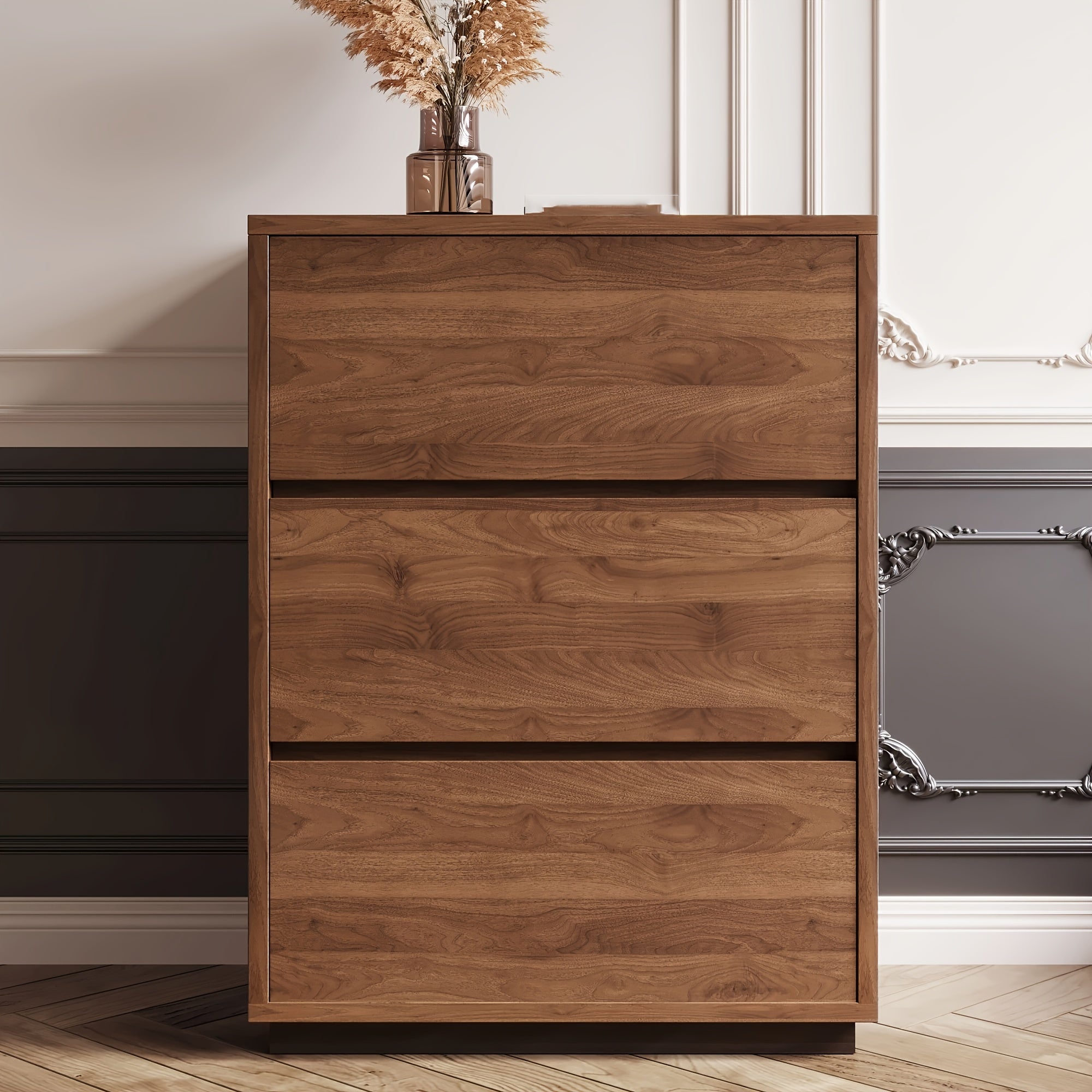 Natural Wood 3-Drawer Storage Cabinet, 32.5 Inches Stable & Sturdy Modern Organizer for Entryway, Home Or Apartment Use