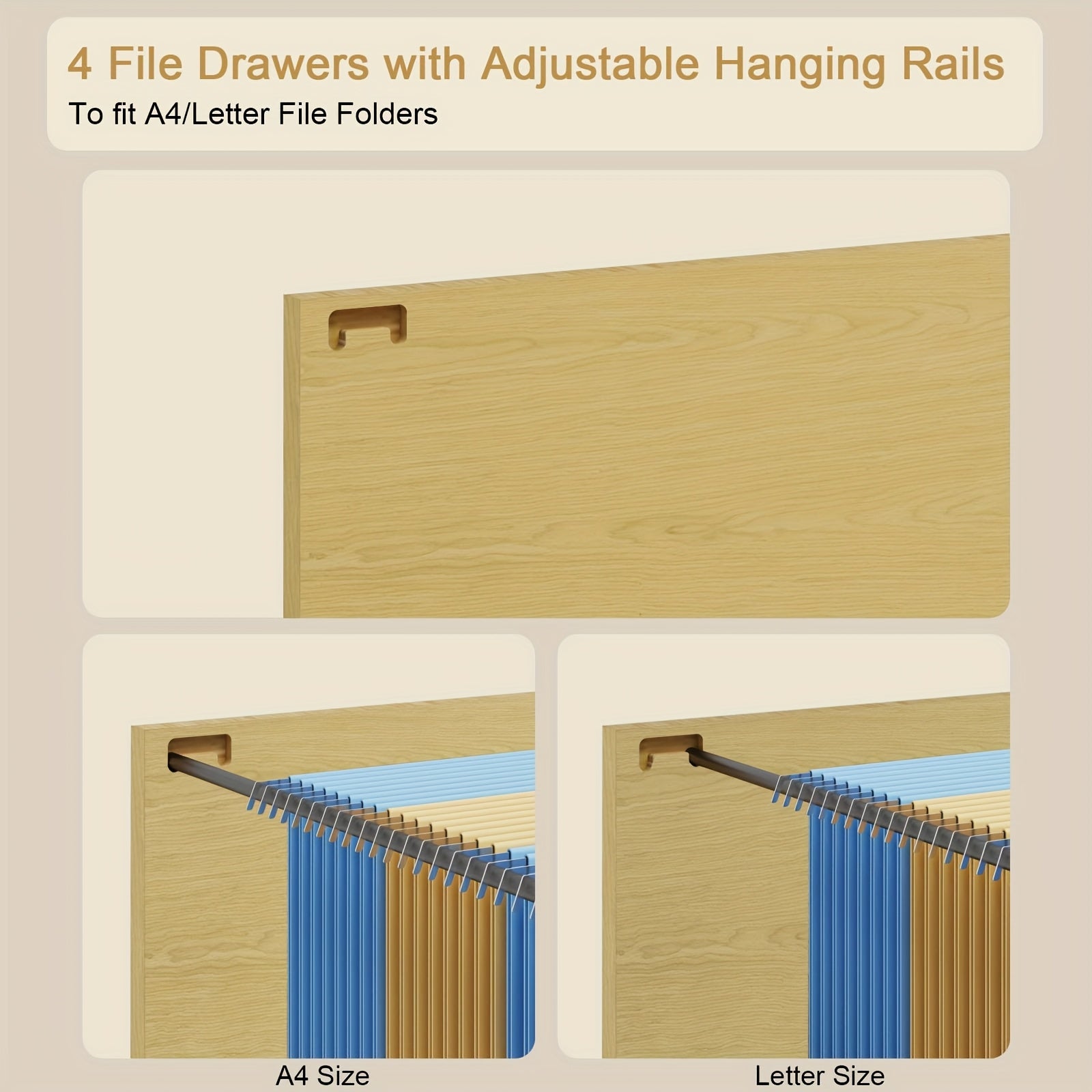 Contemporary Filing Cabinet Featuring Four Rattan Drawers, a Wooden Lateral Design Equipped with Hanging File Folders And Four Legs, Serving As a Rustic Storage Solution And Printer Stand for a for home Office