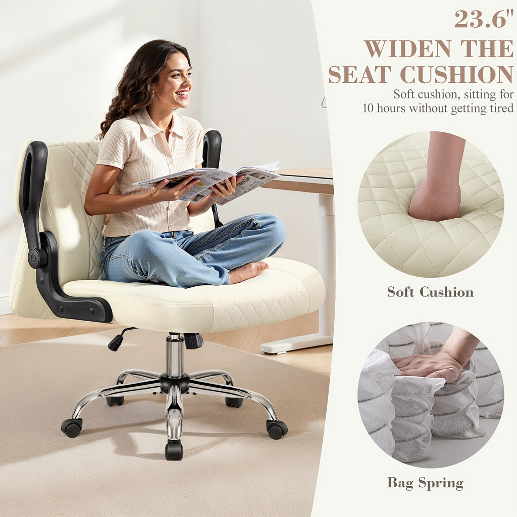 Kerdom'S Innovative Office Chair Features a 3-In-1 Design with a Flip Backrest, Made from Faux Leather. This Ergonomic Chair Is Adjustable in Height, Tilts, And Swivels, Making It Suitable for Home Offices. It Includes Flip-Up Arms