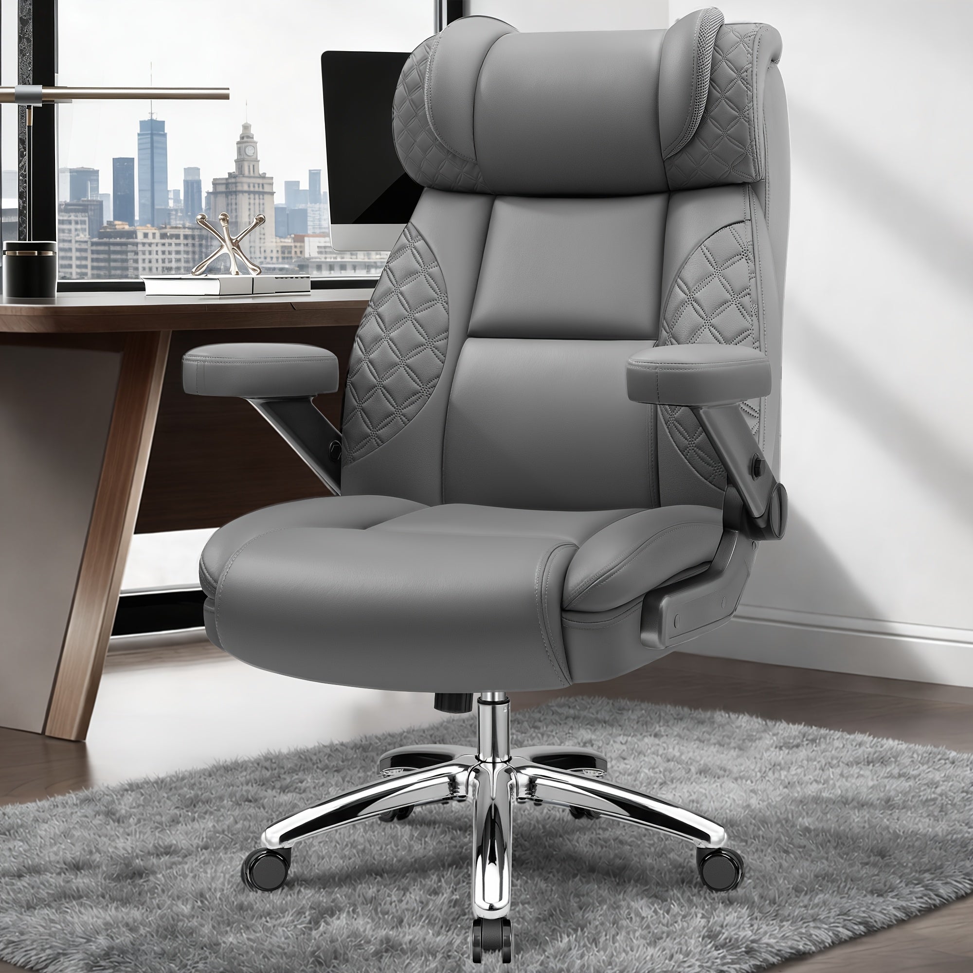 KERDOM Big Tall Ergonomic Office Chair with Air-Pumb Lumbar Support, 500lbs Capacity Executive Desk Chair for Heavy People, Manager Boss Wide Seat Computer Chair, PU Leather High Back Gaming Chair with 5D Adjustable Flip Armrests, Recline Function