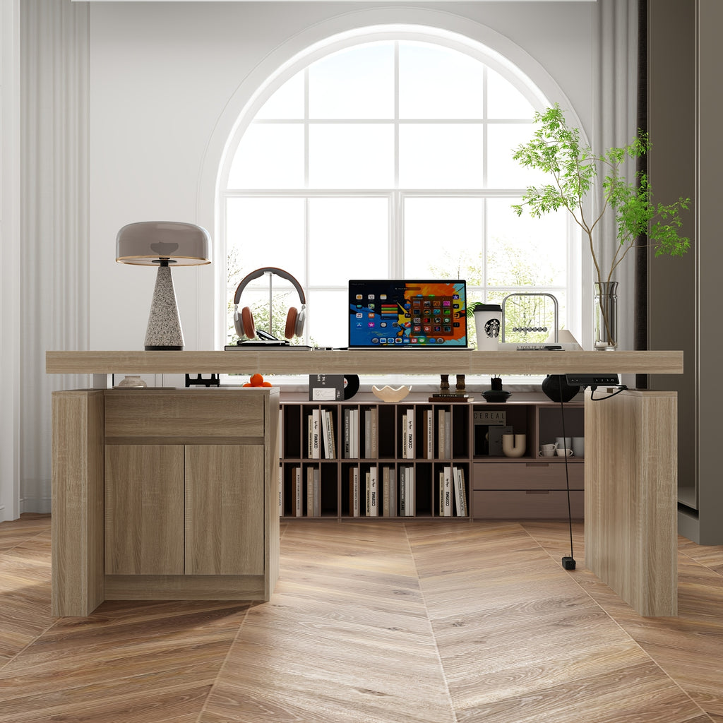 Modern Height-Adjustable Standing Desk with & Drawer - Executive Office Computer Desk Suitable for Small Spaces, Home Office, Study - Height Presets, Spacious Writing (Black)