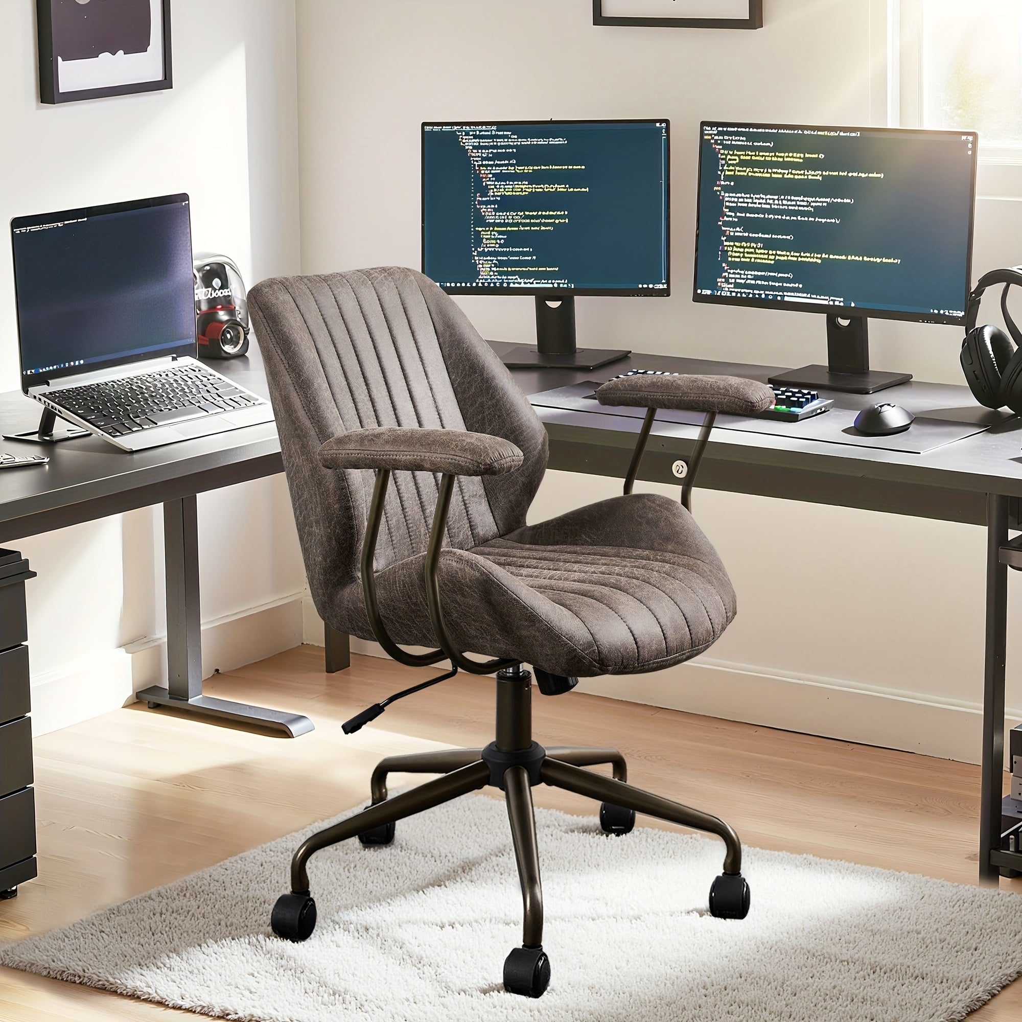 High-Quality Vintage Suede Upholstered Chair for Home Office, Designed for Ergonomic Support And All-Day Comfort with Adjustable Height, Rotating Base, And Lumbar Support, Ideal for Bedroom And Office Use