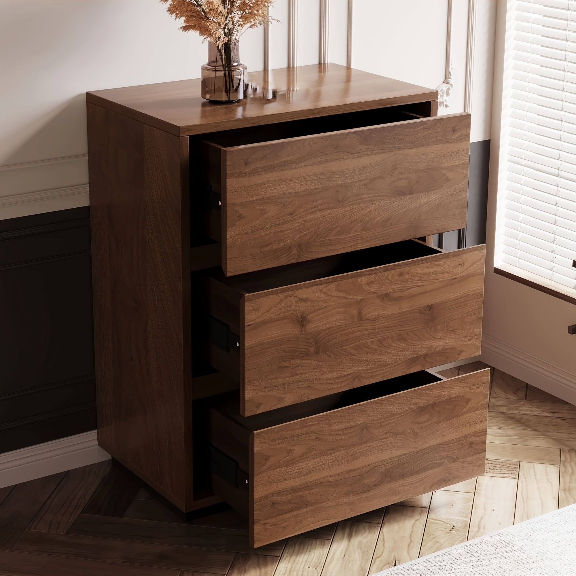 Natural Wood 3-Drawer Storage Cabinet, 32.5 Inches Stable & Sturdy Modern Organizer for Entryway, Home Or Apartment Use