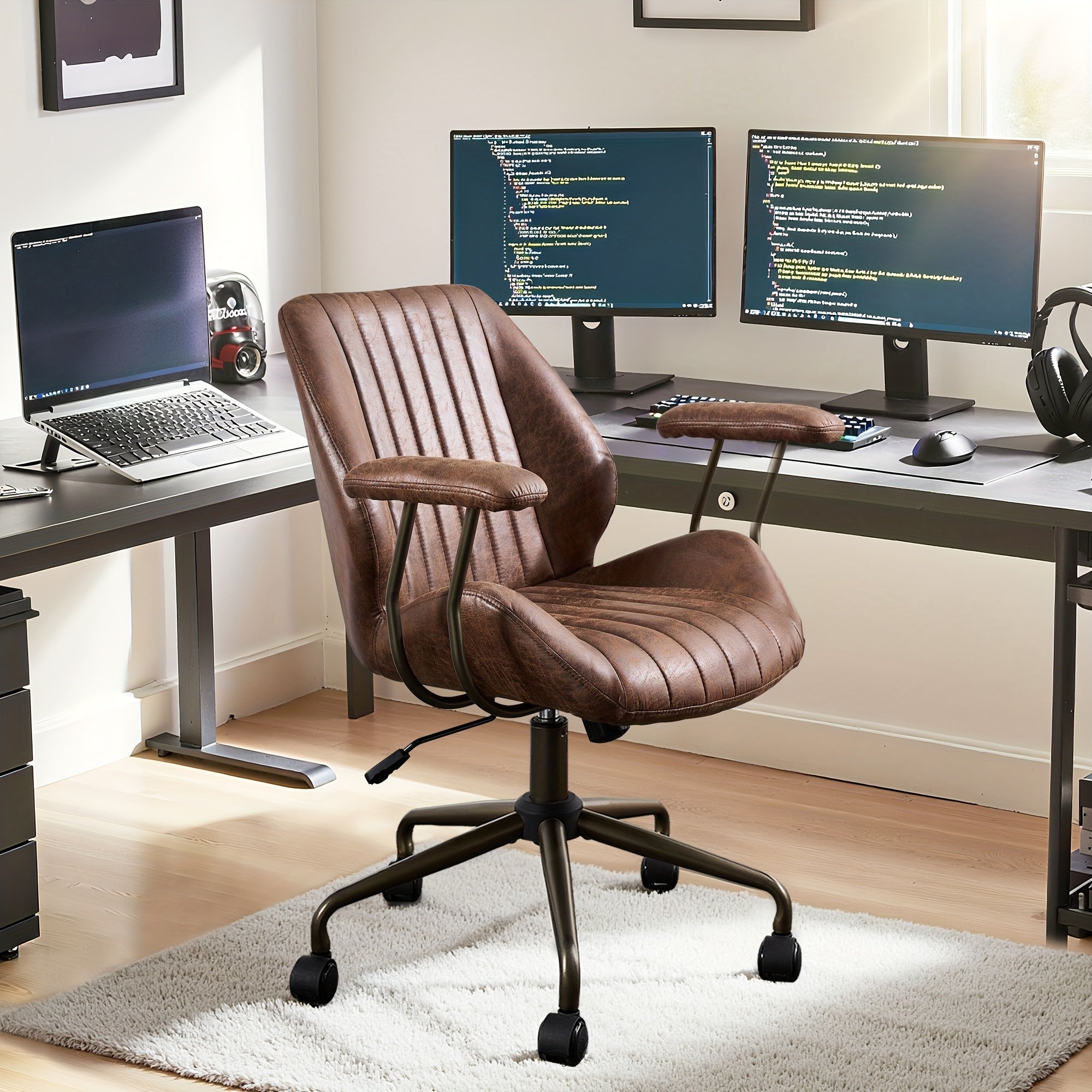 High-Quality Vintage Suede Upholstered Chair for Home Office, Designed for Ergonomic Support And All-Day Comfort with Adjustable Height, Rotating Base, And Lumbar Support, Ideal for Bedroom And Office Use