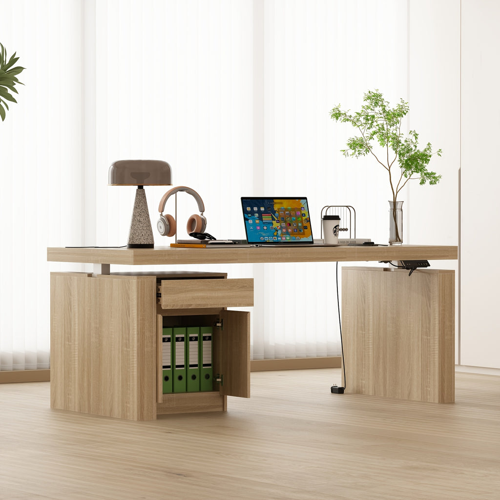 Modern Height-Adjustable Standing Desk with & Drawer - Executive Office Computer Desk Suitable for Small Spaces, Home Office, Study - Height Presets, Spacious Writing (Black)