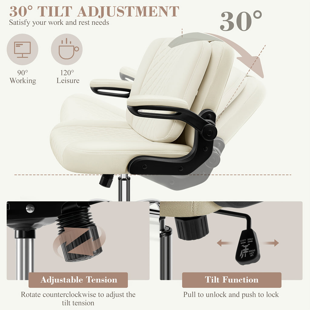 Kerdom'S Innovative Office Chair Features a 3-In-1 Design with a Flip Backrest, Made from Faux Leather. This Ergonomic Chair Is Adjustable in Height, Tilts, And Swivels, Making It Suitable for Home Offices. It Includes Flip-Up Arms