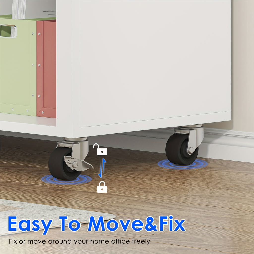 3 Drawer Wood Lateral File Cabinet with Lock, Rolling Mobile Filing Cabinet with Open Storage Shelves, Printer Stand Office Storage Cabinet for Home Office Fits Files Legal\u002FA4 Size